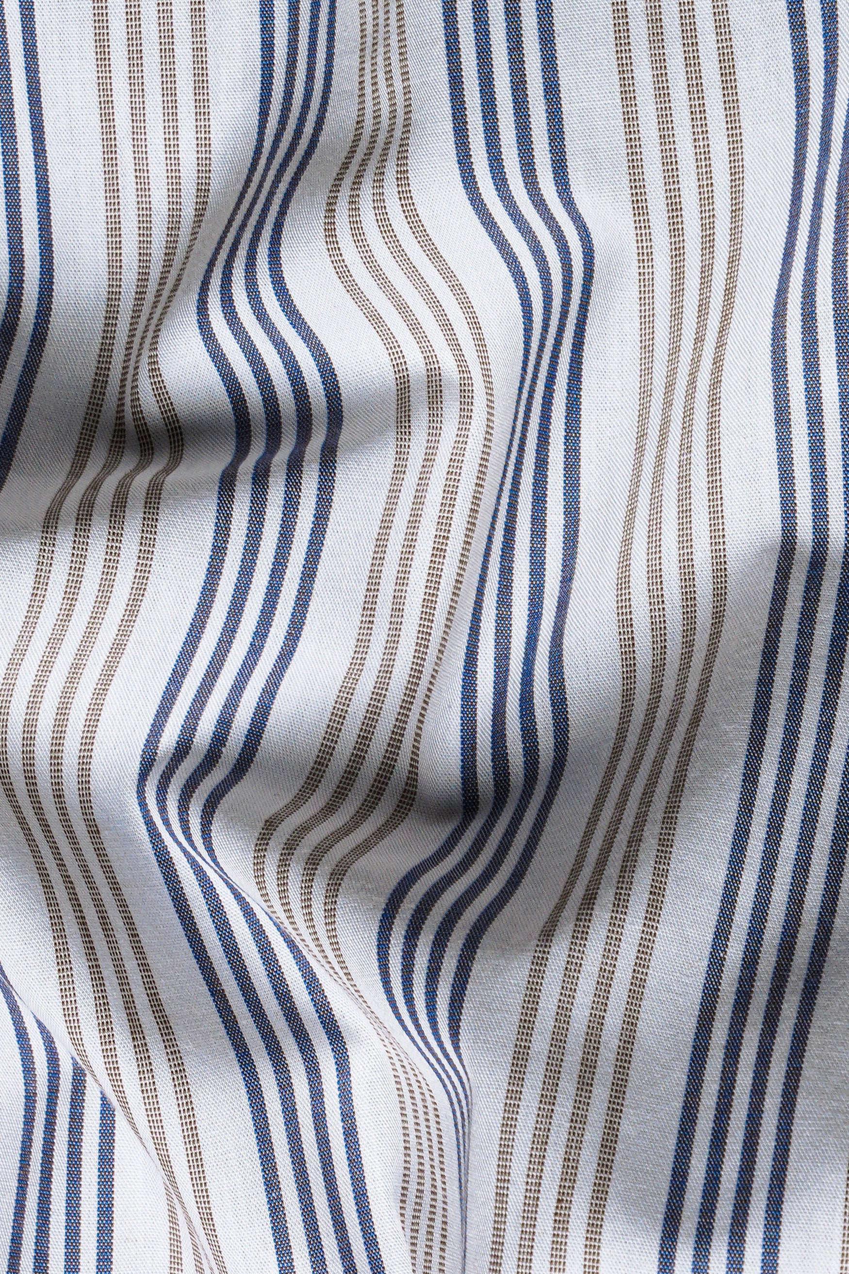 7swords-Bright White with Vanilla Brown and Fiord Blue Striped Premium Cotton Shirt