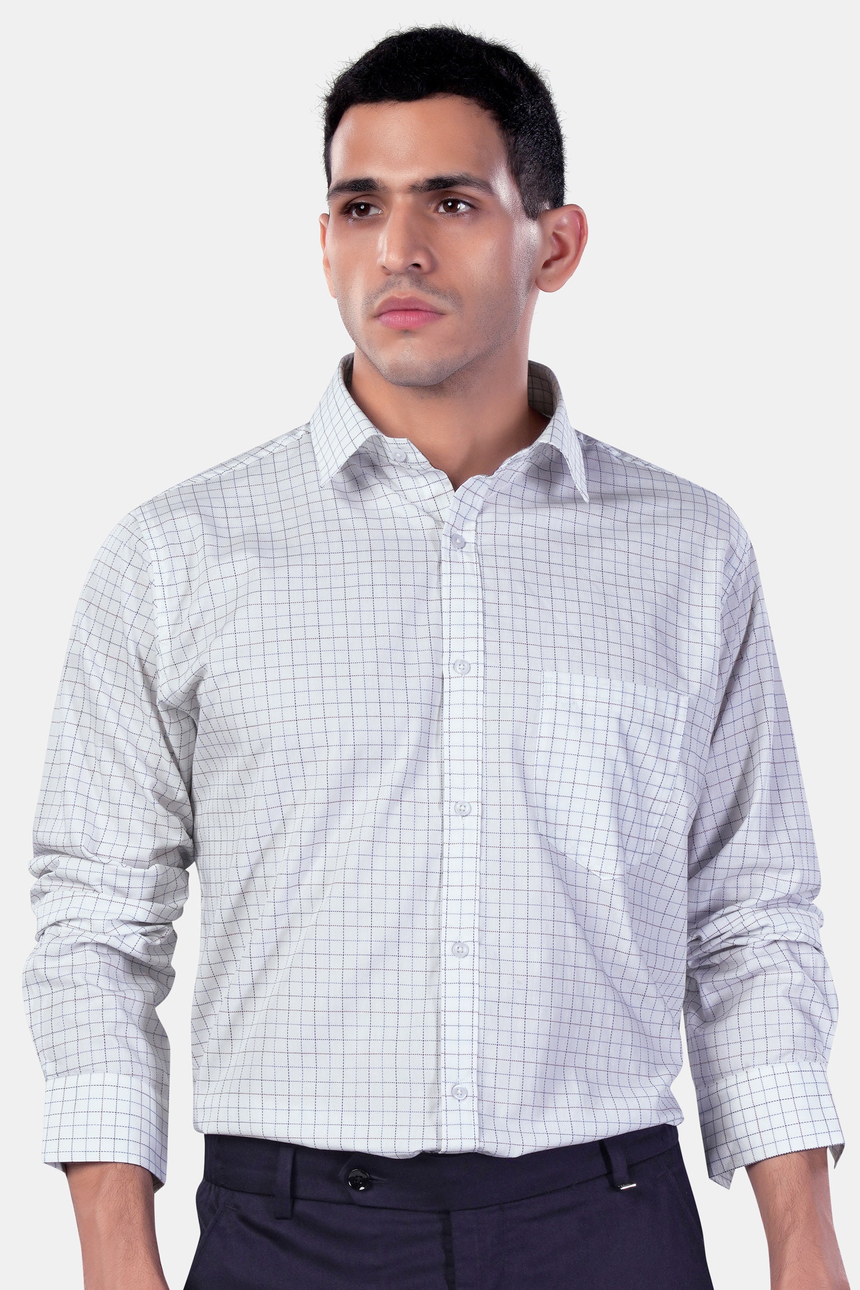 7swords-Bright White with Camelot Maroon and Mantique Blue Checkered Premium Cotton Shirt