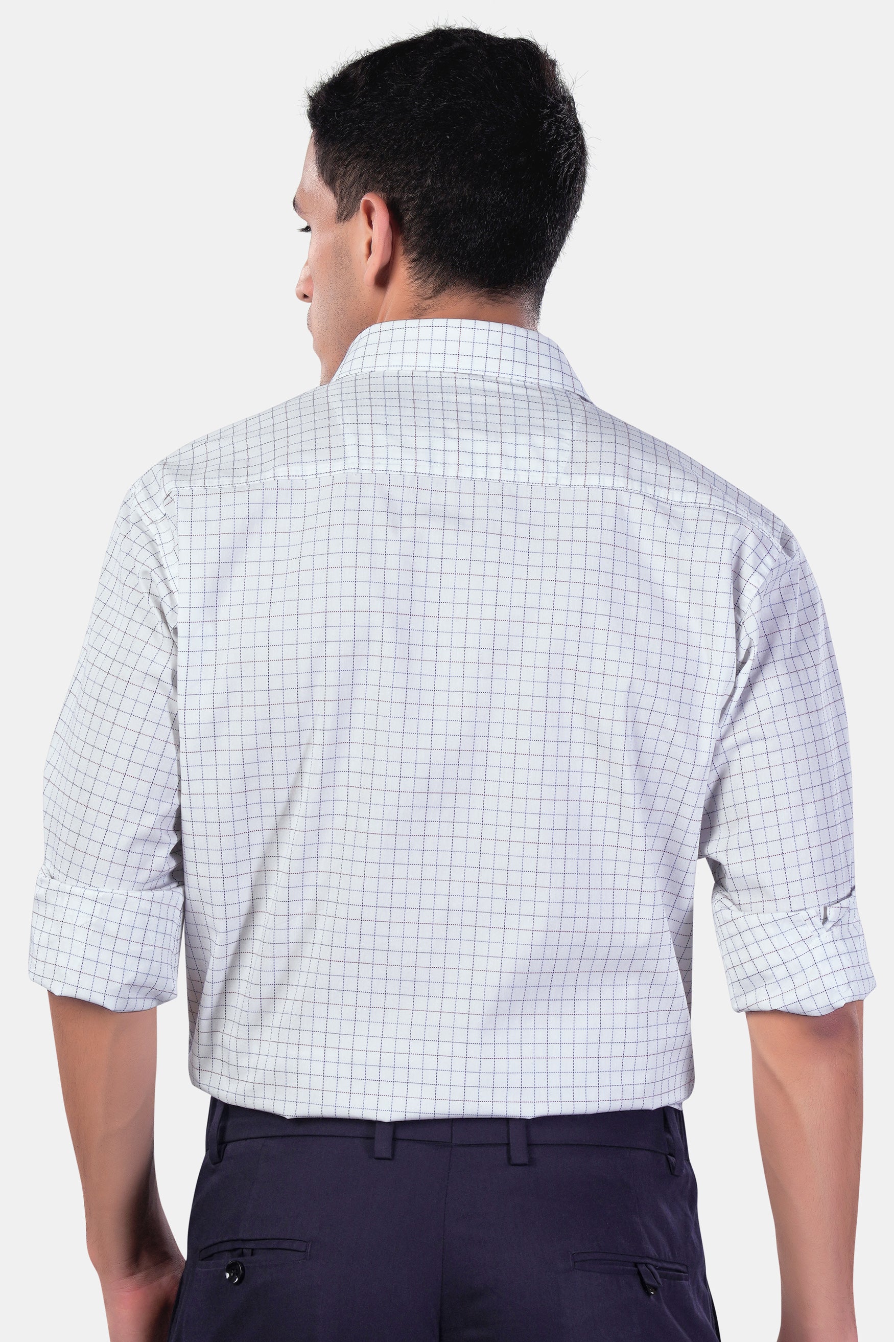 7swords-Bright White with Camelot Maroon and Mantique Blue Checkered Premium Cotton Shirt