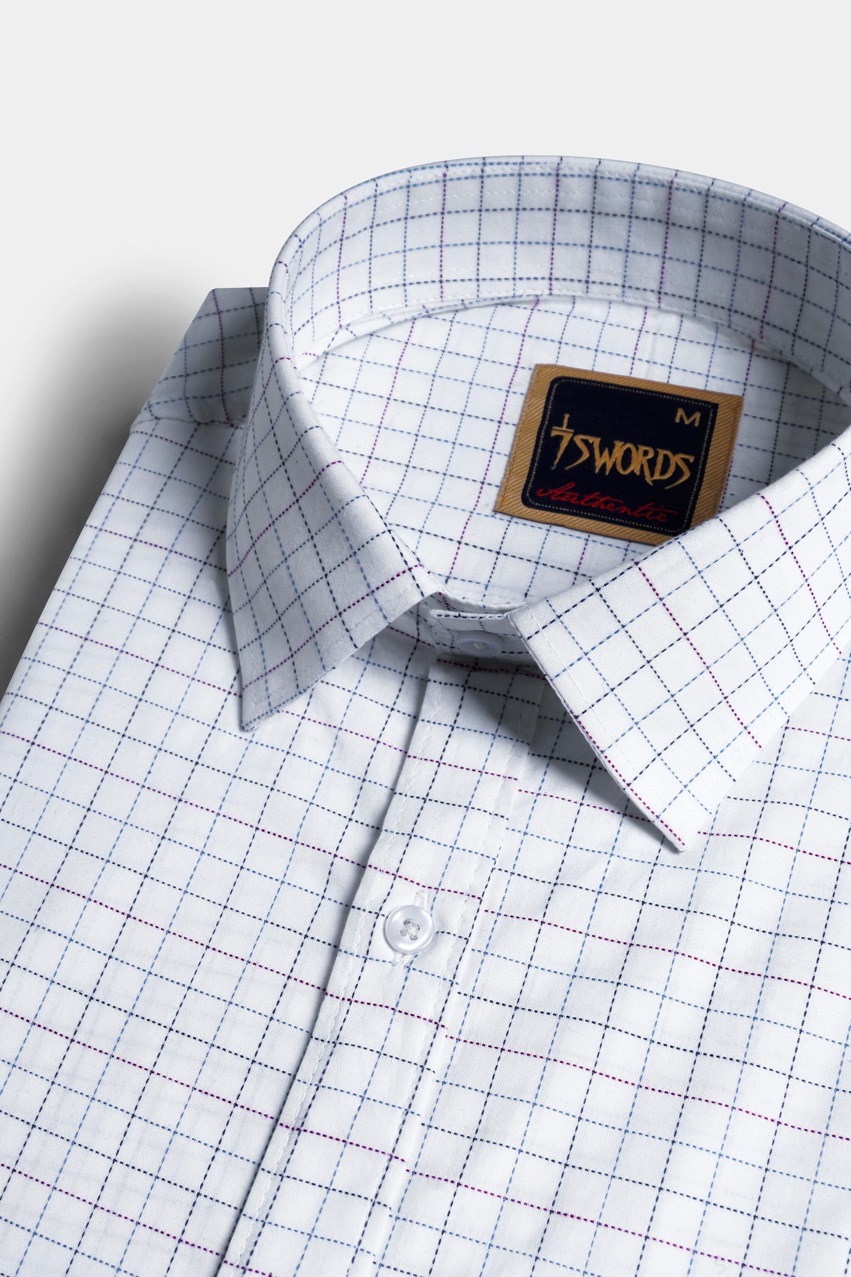 7swords-Bright White with Camelot Maroon and Mantique Blue Checkered Premium Cotton Shirt