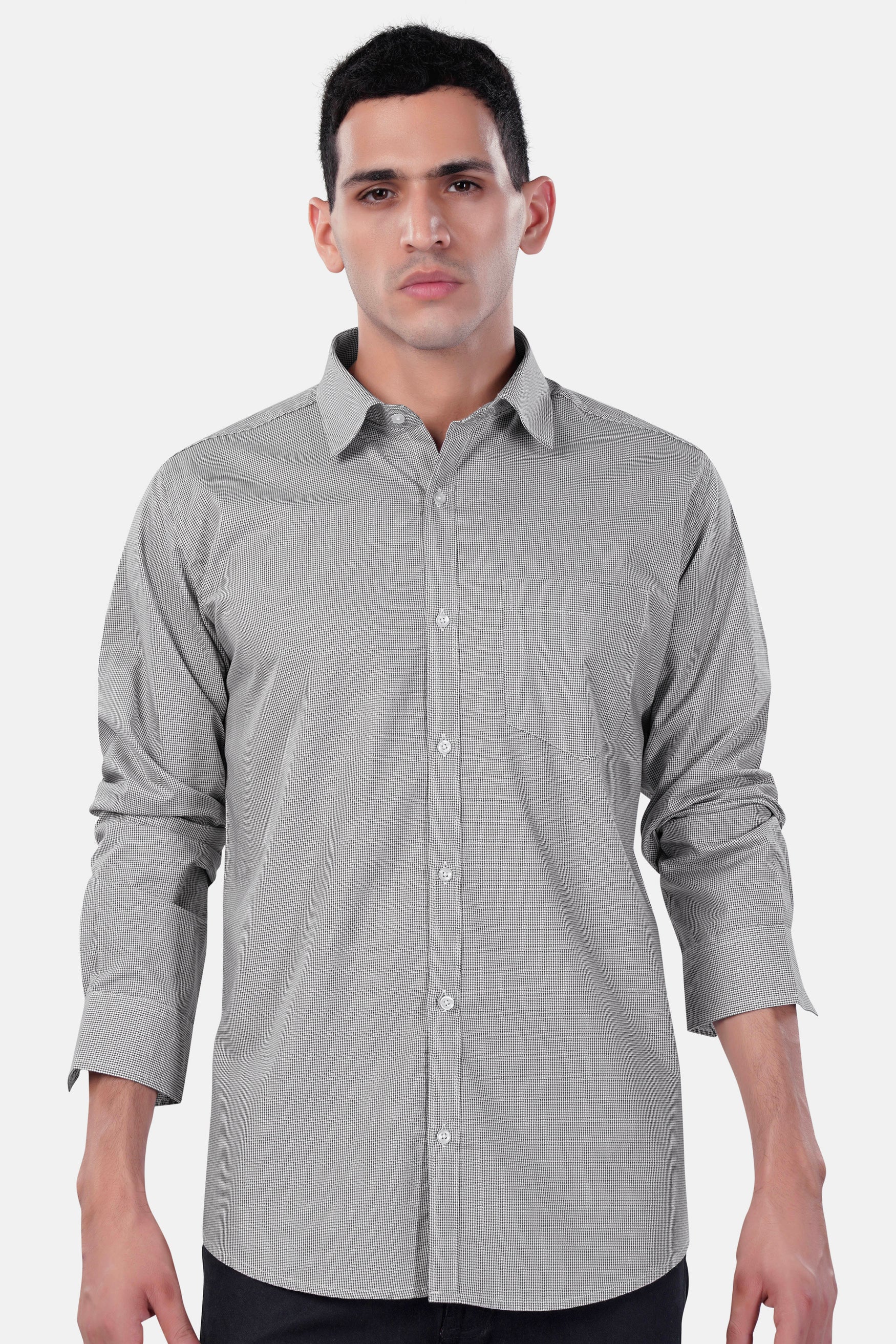 7swords-Gunsmoke Gray Houndstooth Premium Cotton Shirt