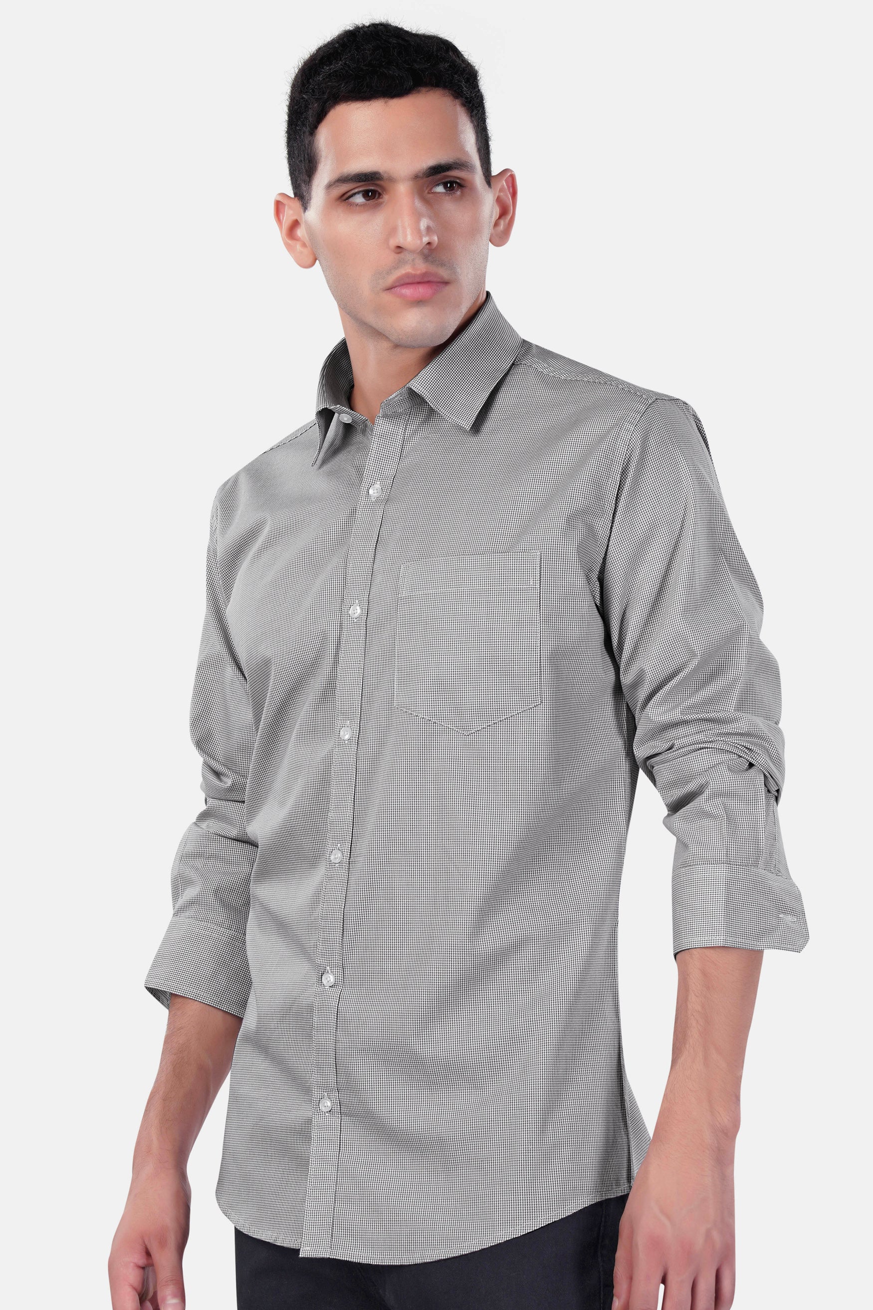 7swords-Gunsmoke Gray Houndstooth Premium Cotton Shirt