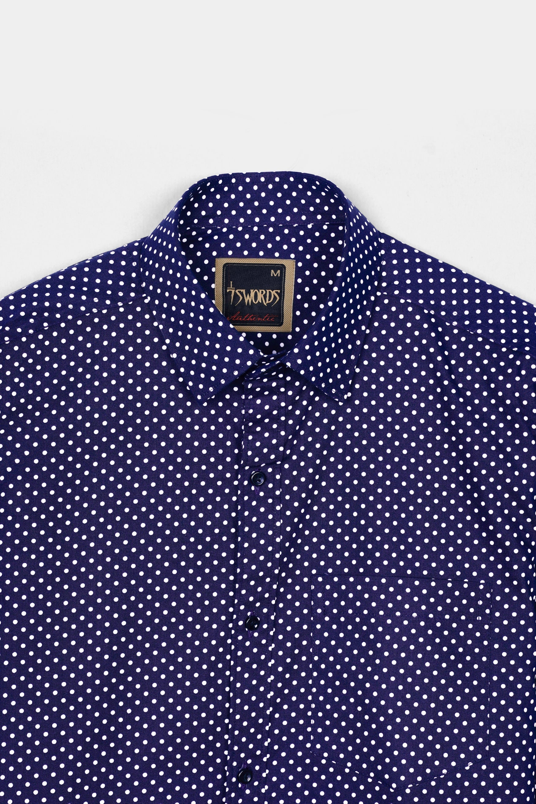 7swords-Broncos Blue and White Polka Dotted Premium Cotton Shirt