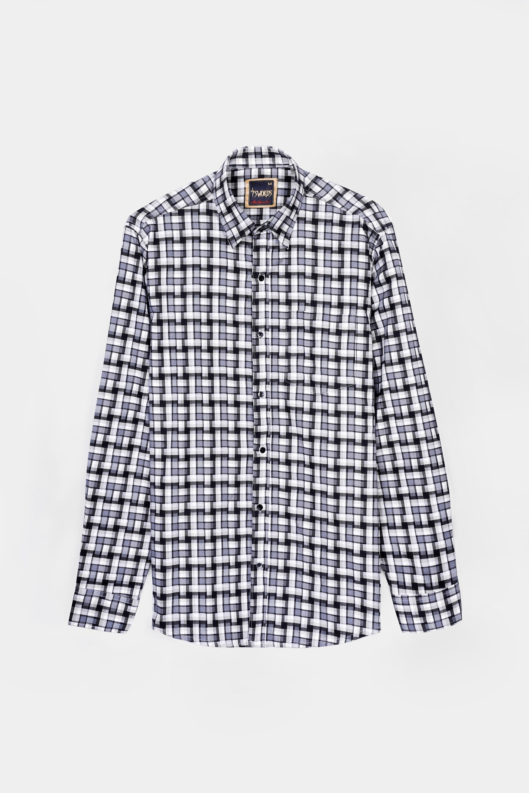 7swords-Davy Gray with Cinder Gray and White Checkered Premium Cotton Shirt