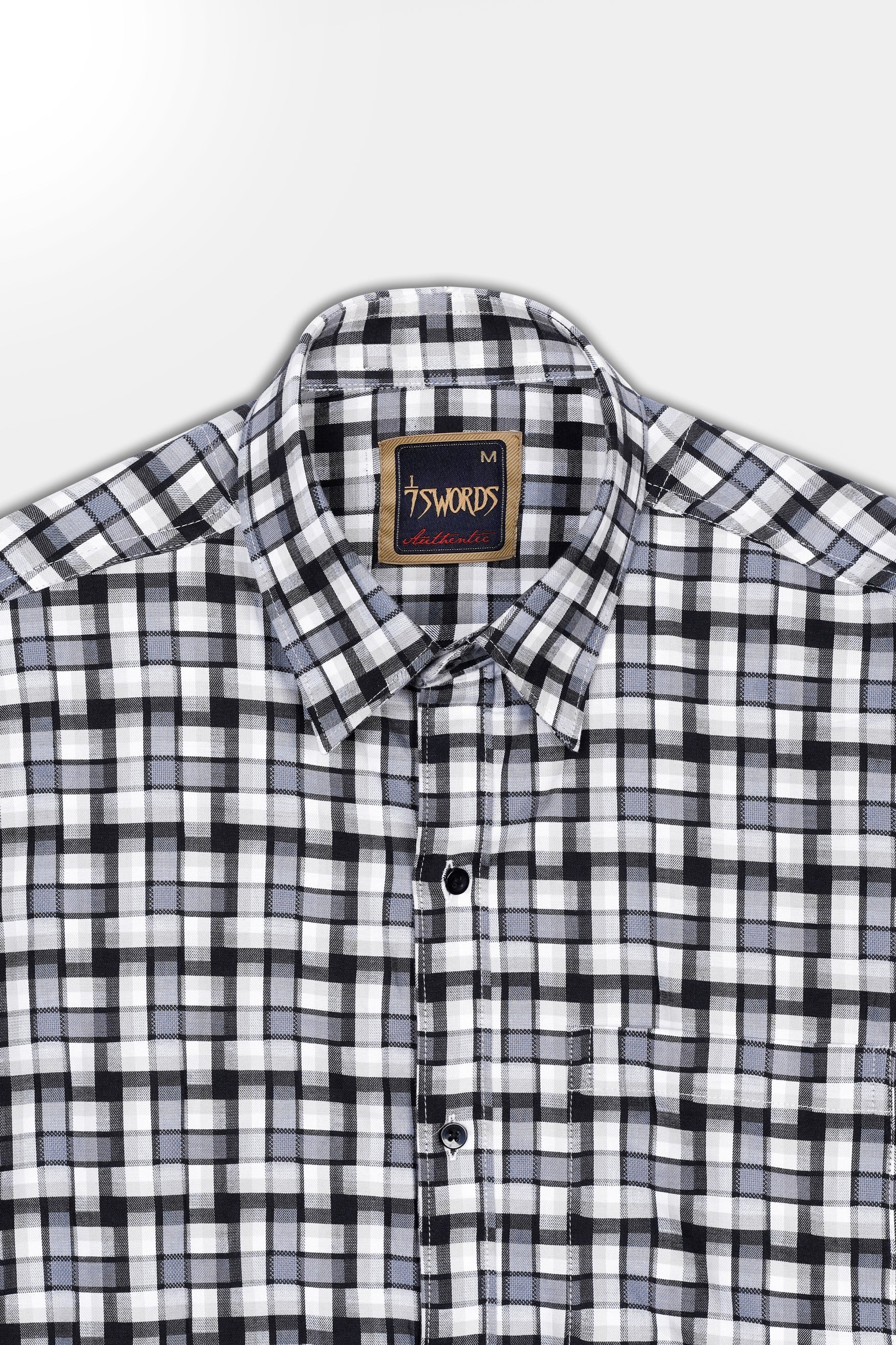 7swords-Davy Gray with Cinder Gray and White Checkered Premium Cotton Shirt