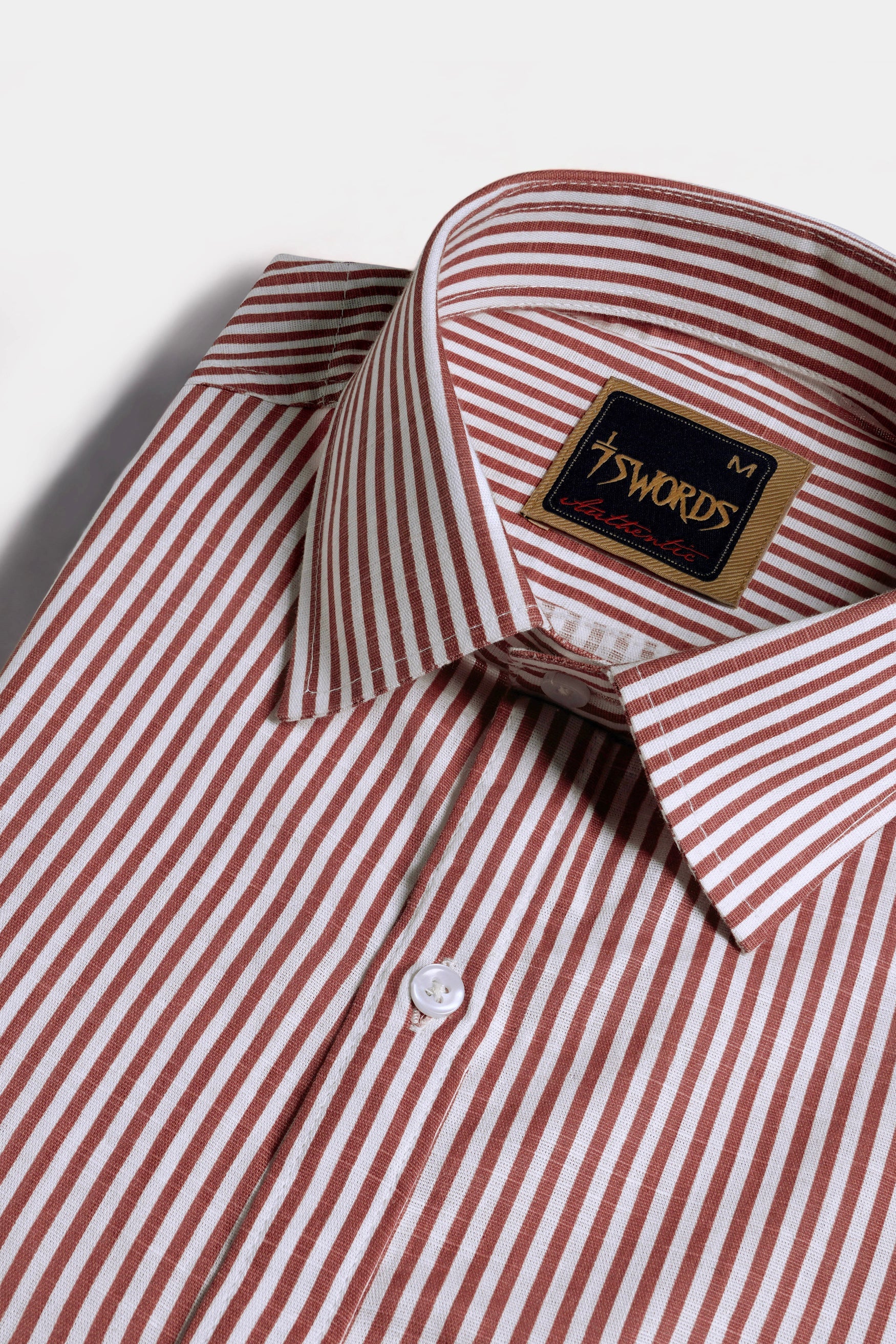 7swords-Blush Brown and Bright White Striped Premium Cotton Shirt