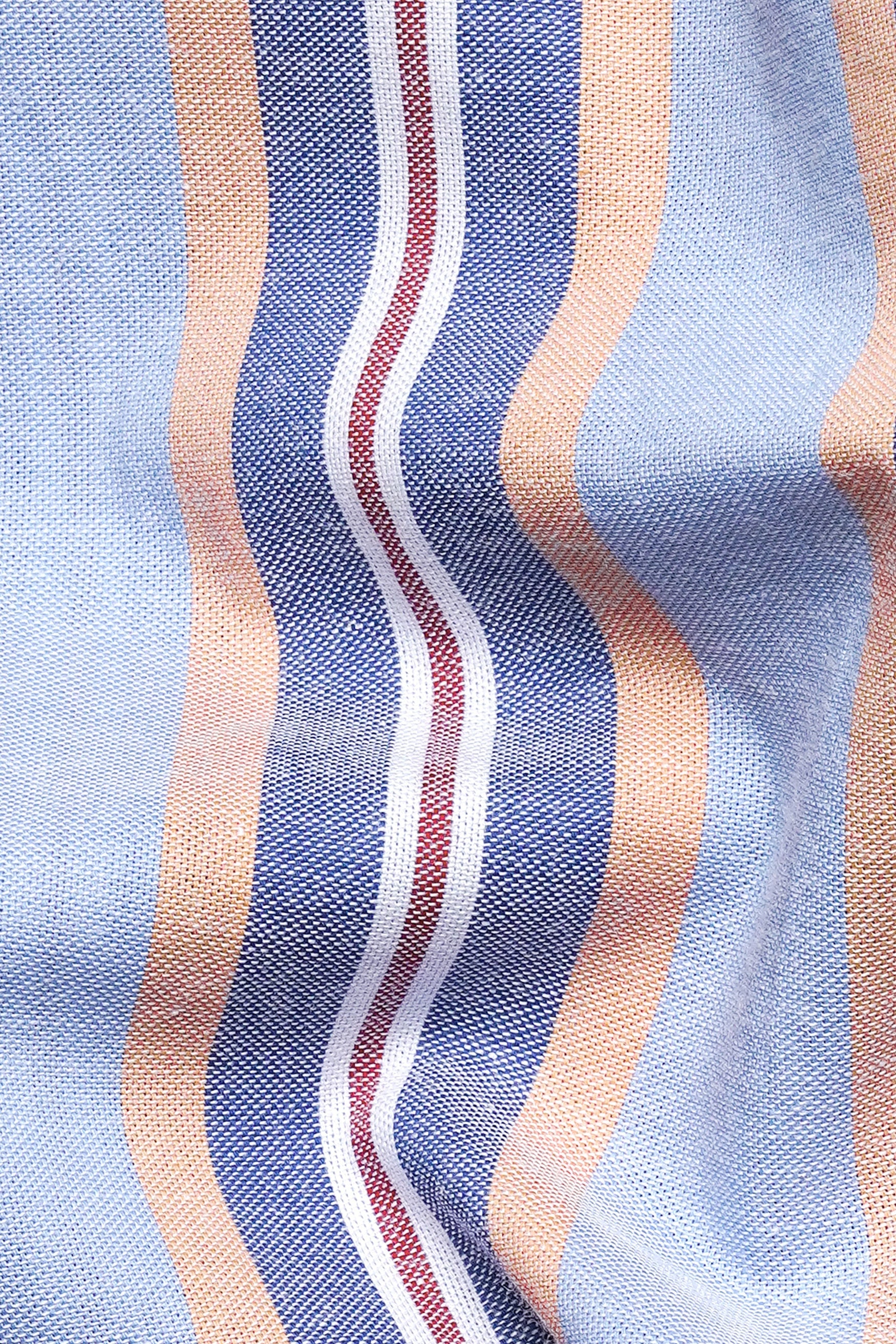 7swords-Periwinkle Blue and Tonys Brown Multicolour Striped Premium Cotton Shirt