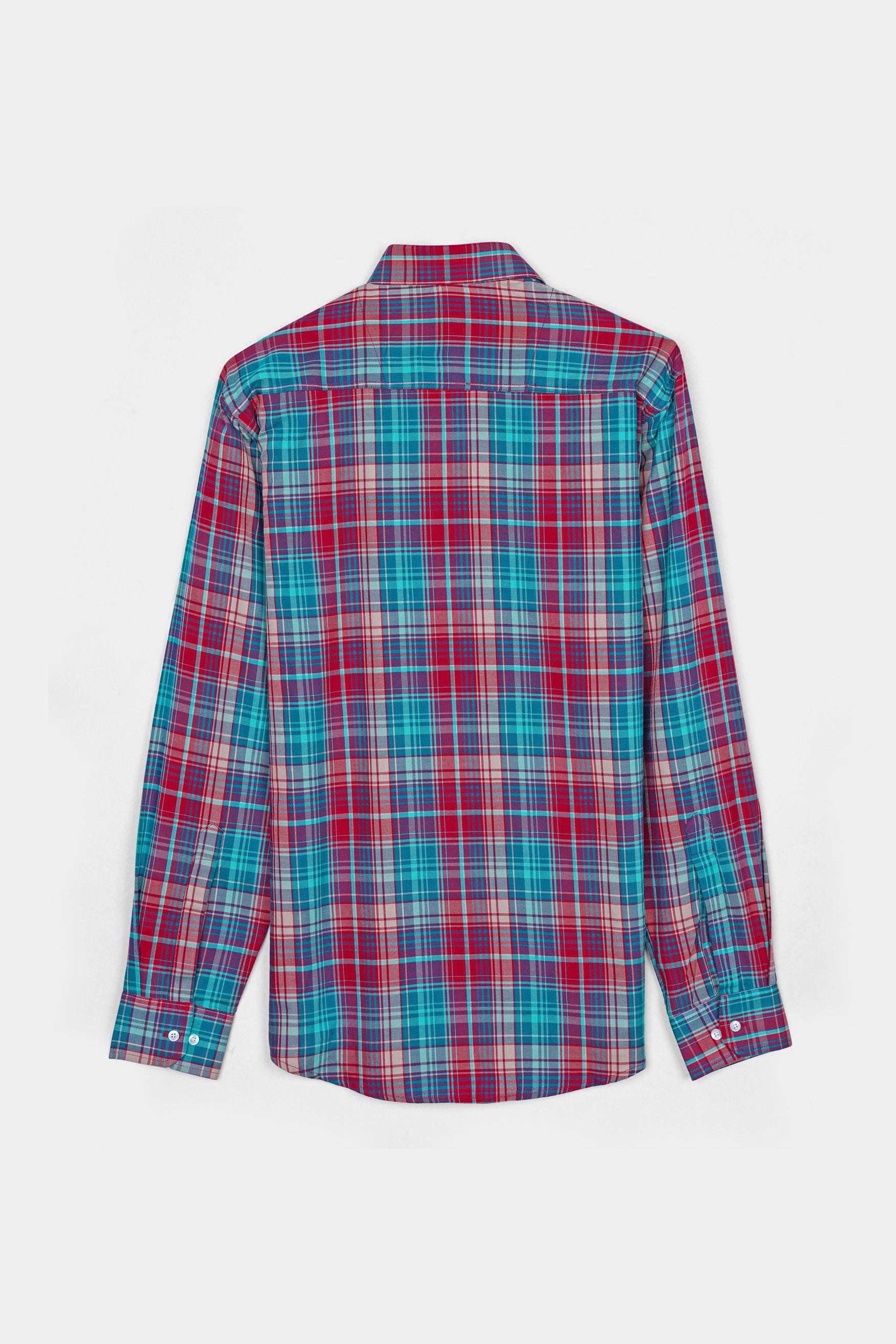 7swords-Scarlet Red and Bondi Blue Multicolor Plaid Premium Cotton Shirt