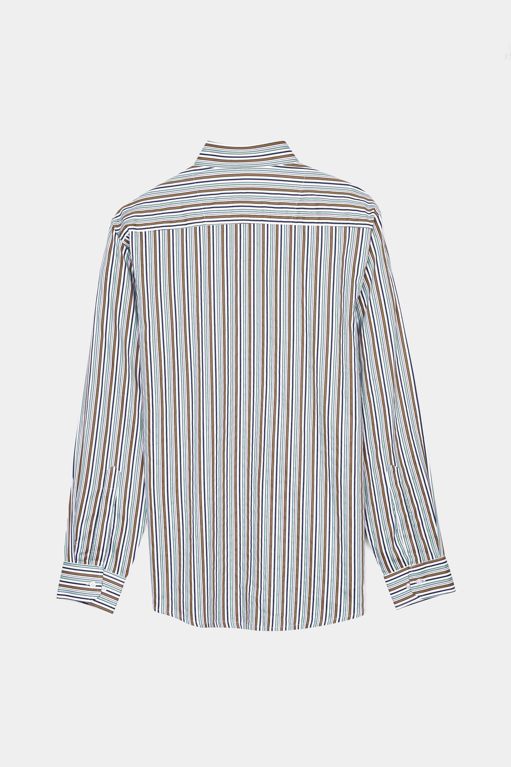 7swords-Bright White and Mocha Brown Multicolour Striped Premium Cotton Shirt