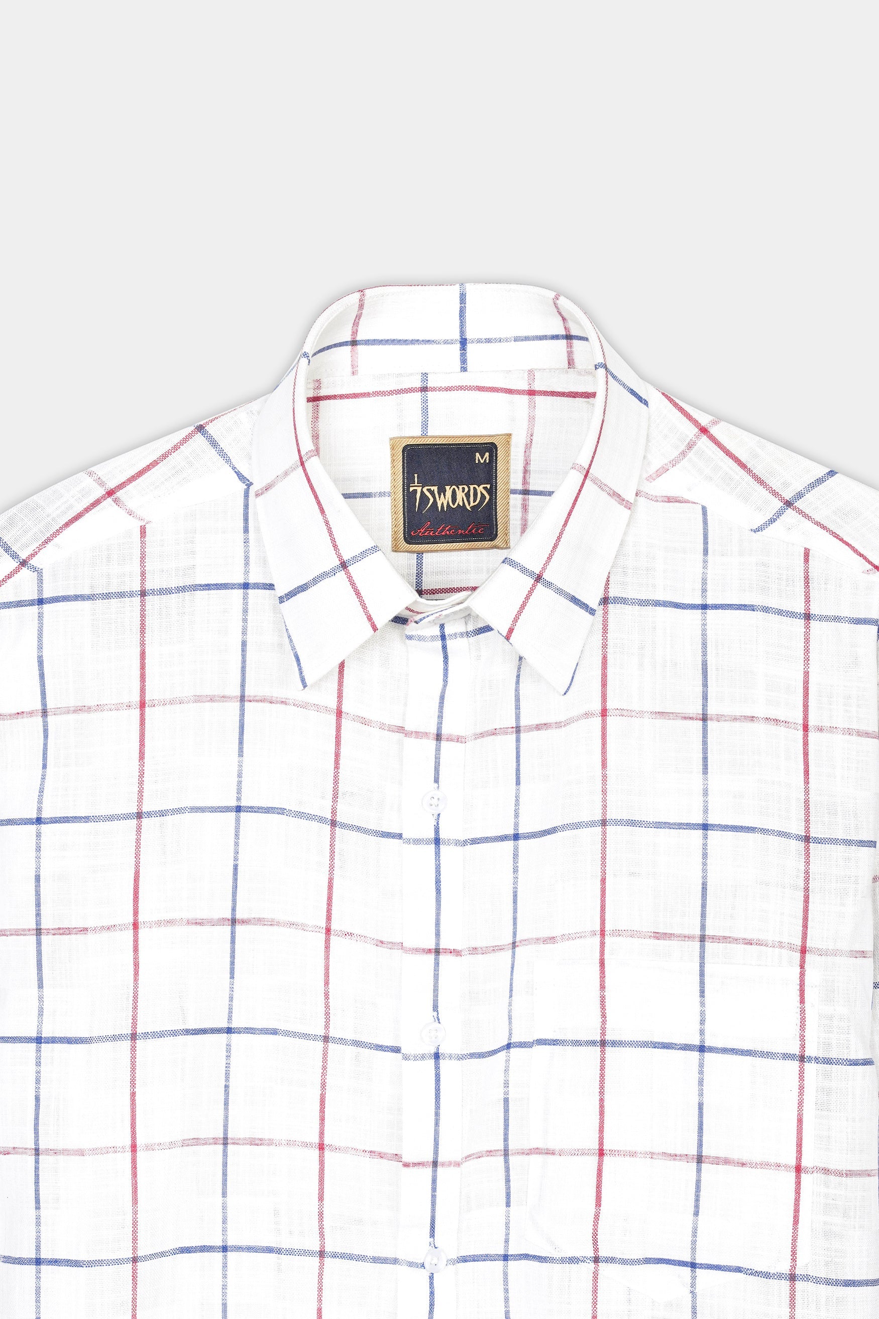 7swords-Bright White with Cabaret Pink and Dusky Blue Windowpane Premium Cotton Shirt