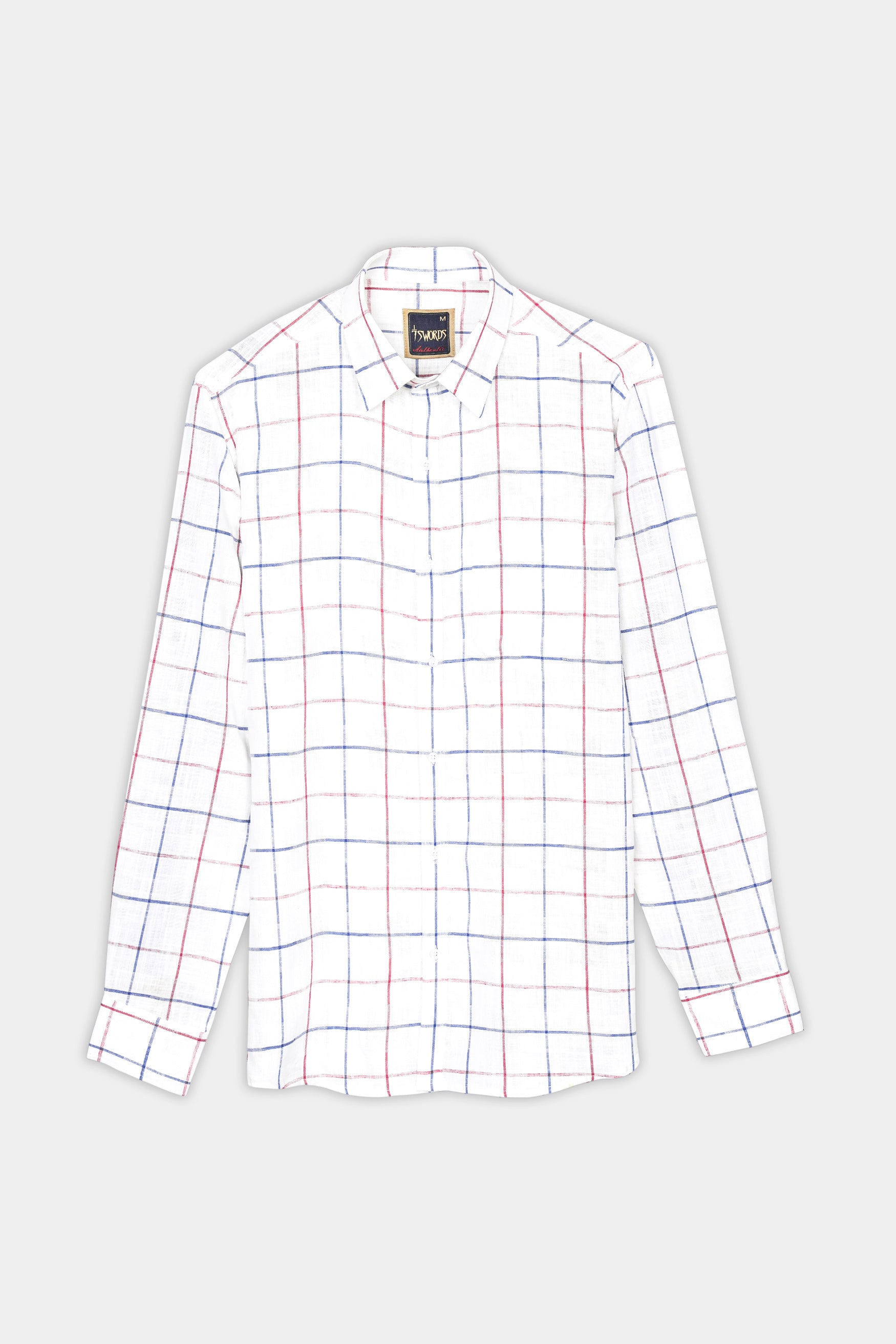 7swords-Bright White with Cabaret Pink and Dusky Blue Windowpane Premium Cotton Shirt