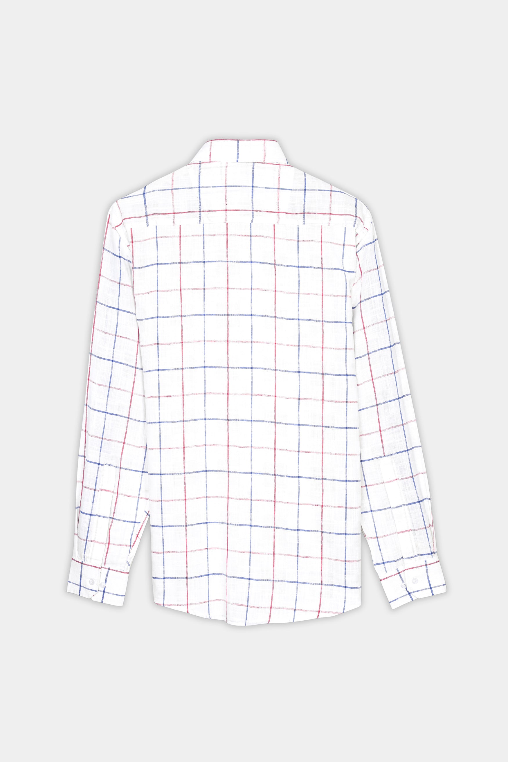 7swords-Bright White with Cabaret Pink and Dusky Blue Windowpane Premium Cotton Shirt