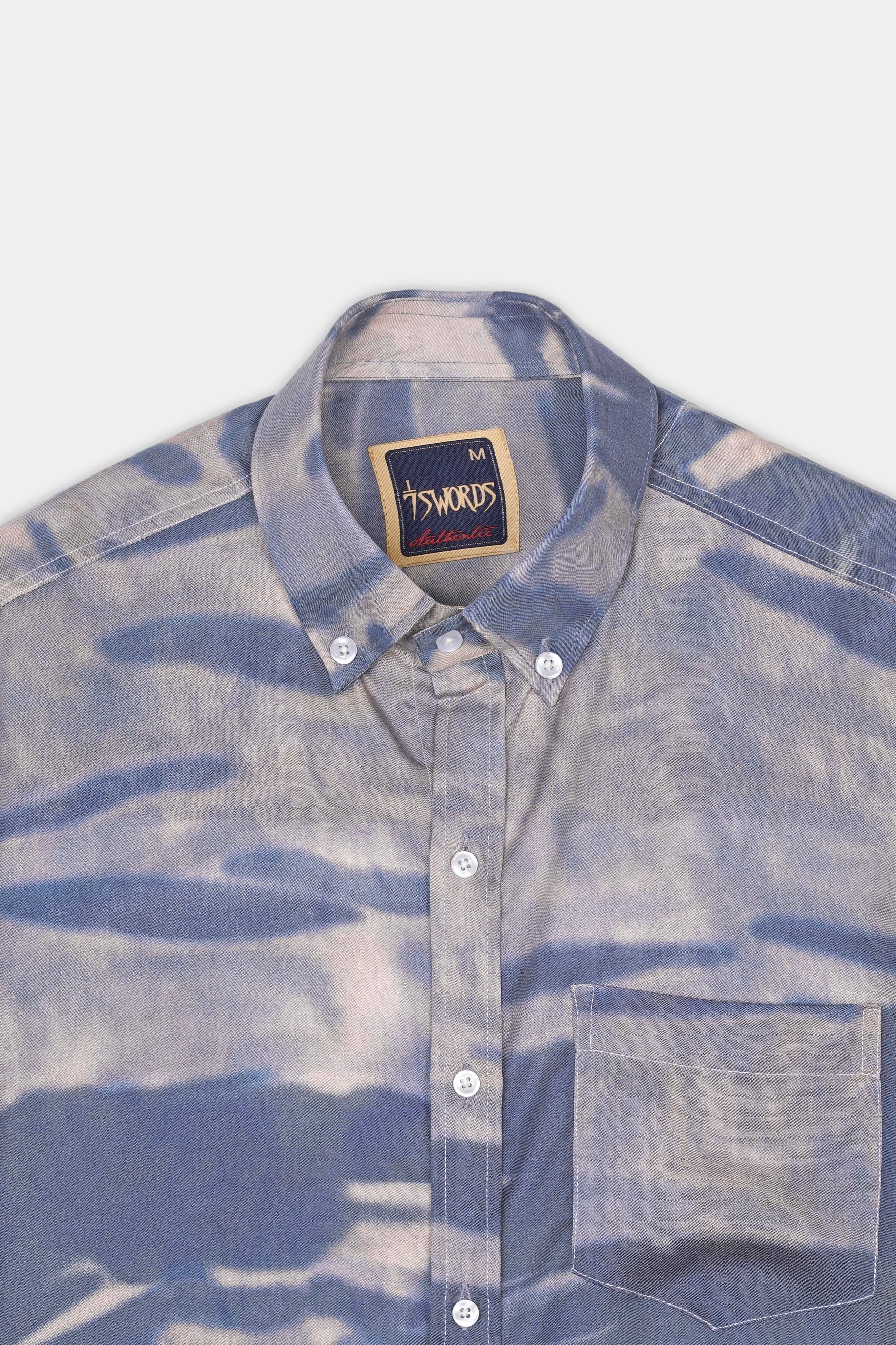 7swords-Mobster Gray and Logan Gray Tie-Dye Printed Premium Cotton Shirt