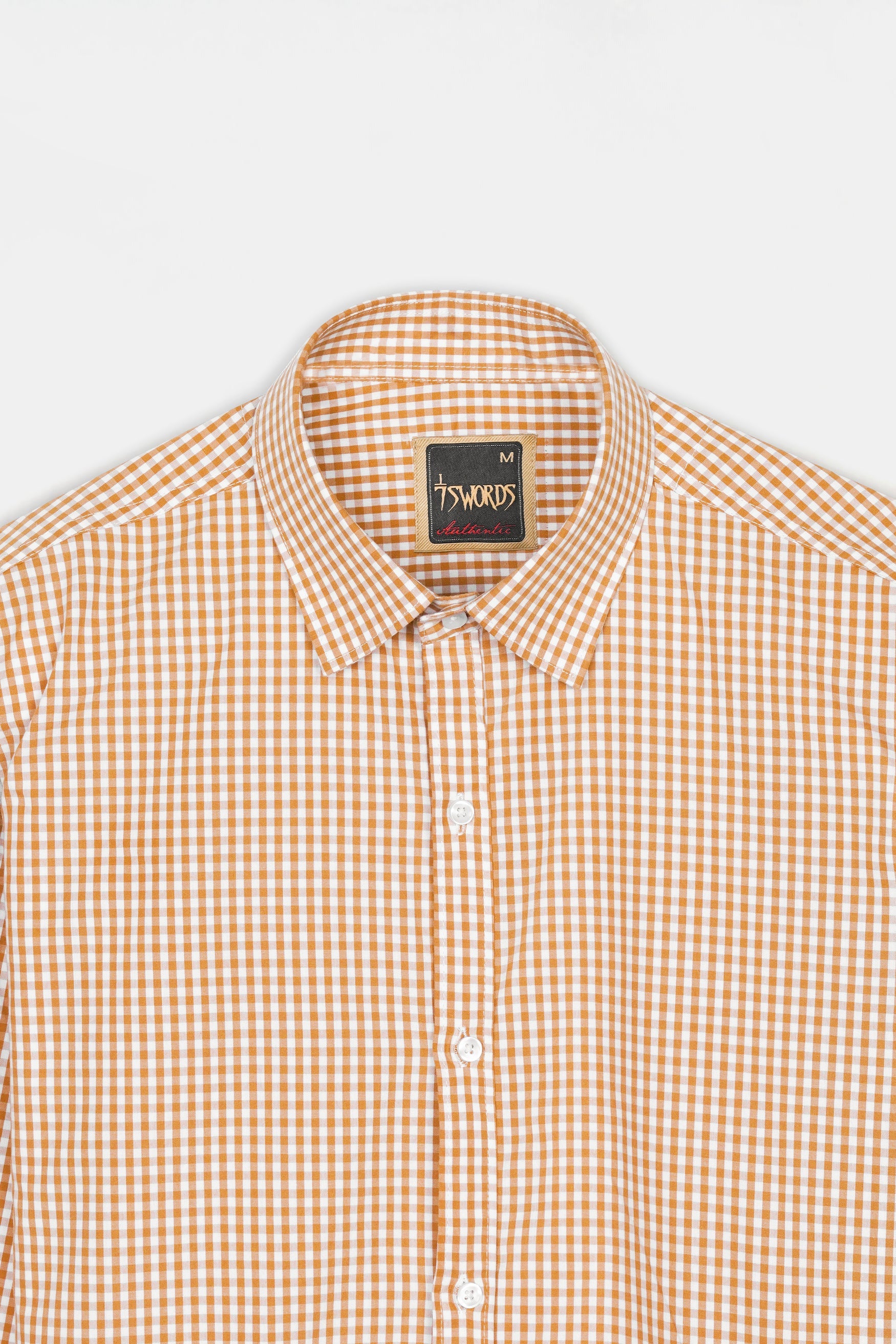 7swords-Jasper Orange and White Gingham Checkered Premium Cotton Shirt