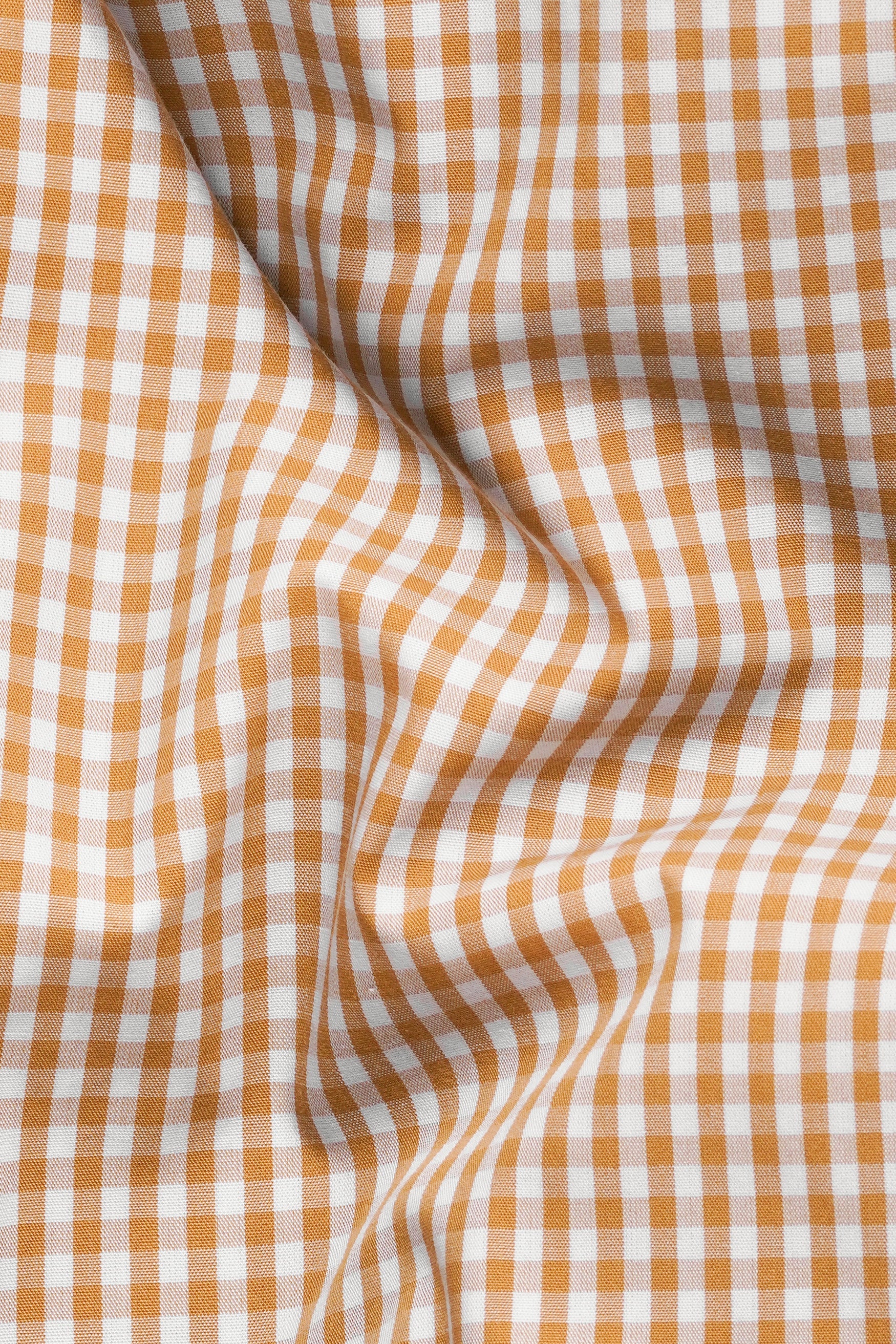 7swords-Jasper Orange and White Gingham Checkered Premium Cotton Shirt