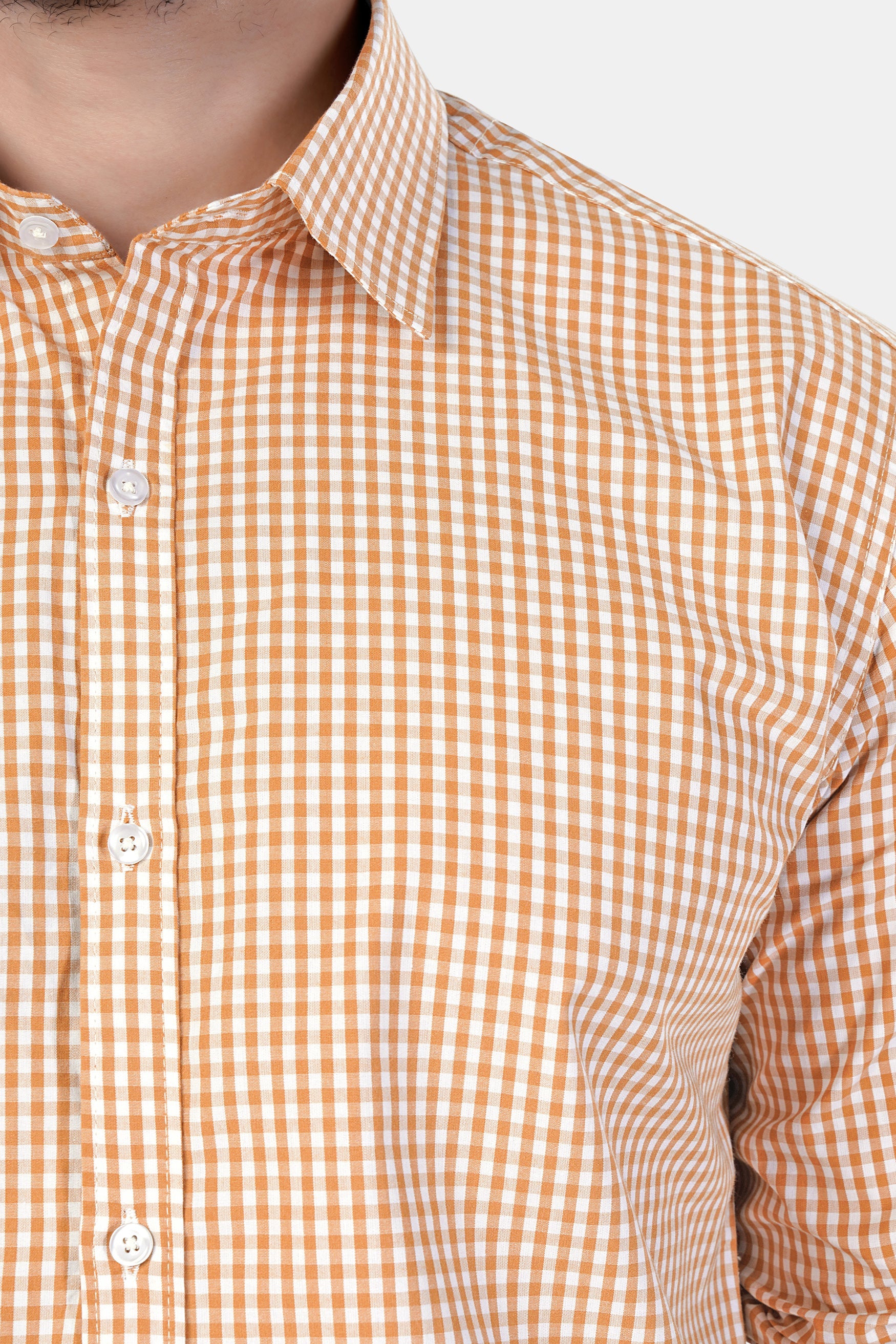 7swords-Jasper Orange and White Gingham Checkered Premium Cotton Shirt