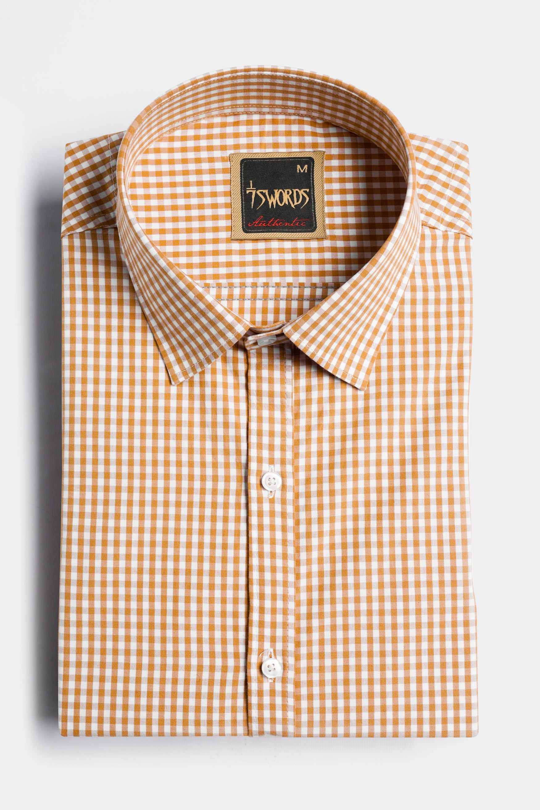 7swords-Jasper Orange and White Gingham Checkered Premium Cotton Shirt