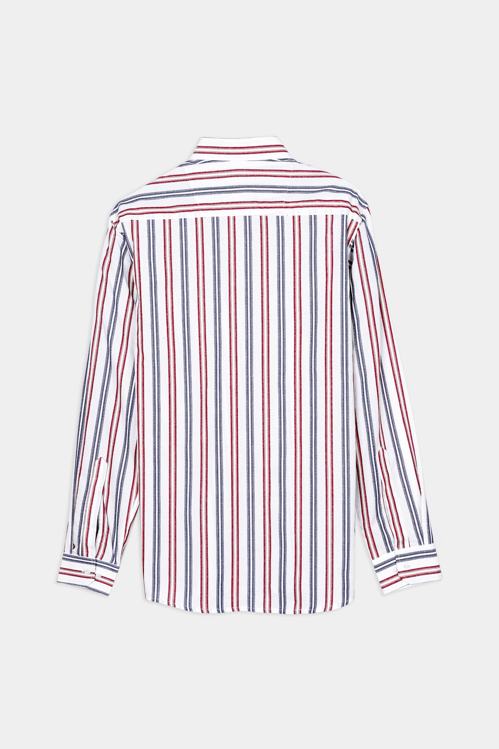 7swords-Bright White and Maple Red Multicolour Striped Premium Cotton Shirt