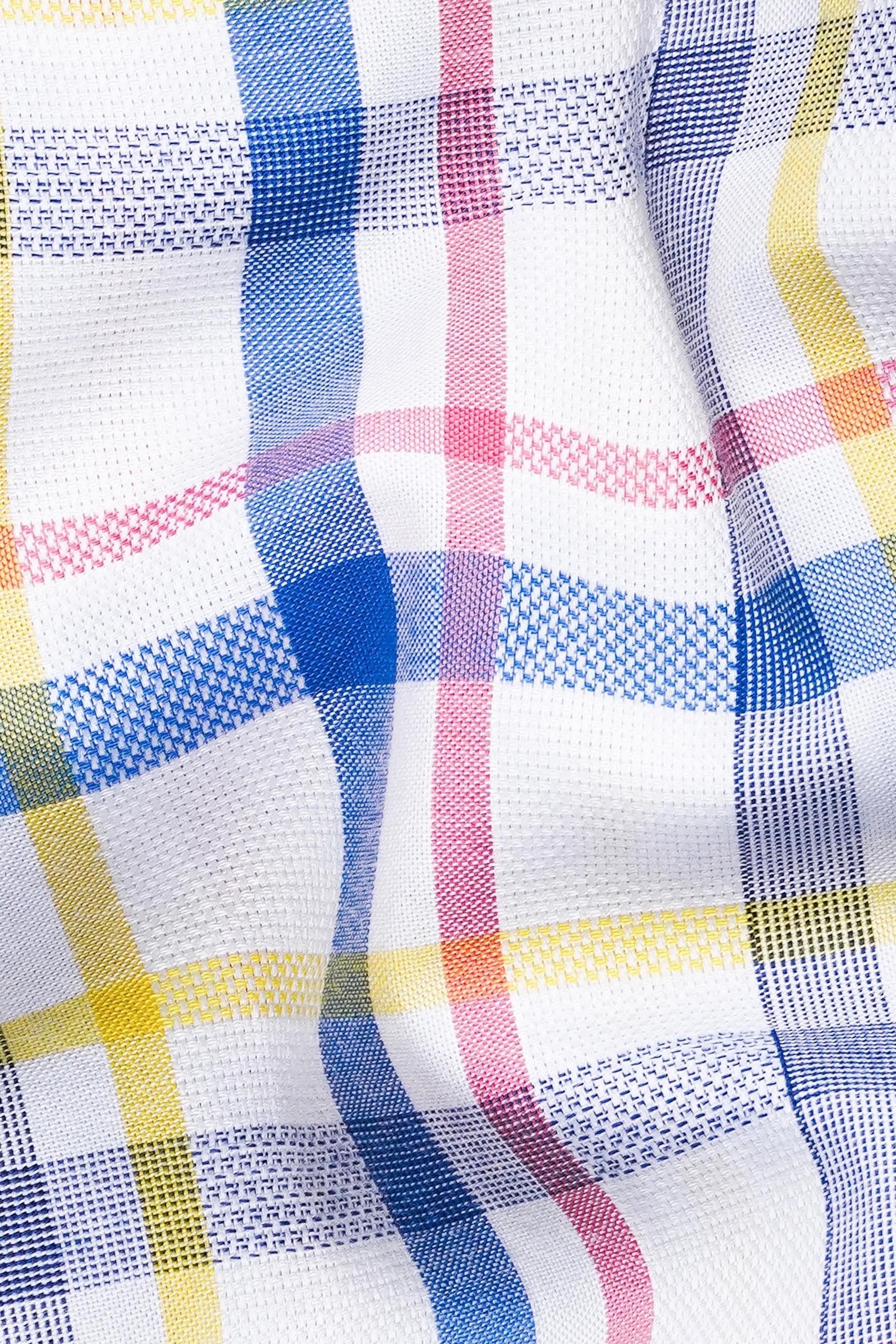 7swords-Bright White with Tory Blue and Arylide Yellow Plaid Premium Cotton Shirt 7S-159-BLK-38, 7S-159-BLK-39, 7S-159-BLK-40, 7S-159-BLK-42