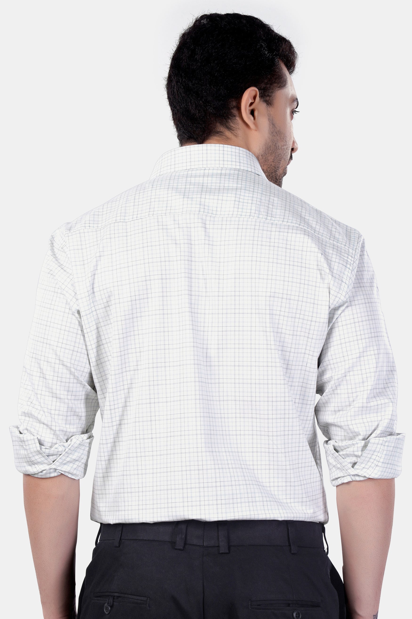 7swords-Bright White and Hit Gray Checkered Premium Cotton Shirt