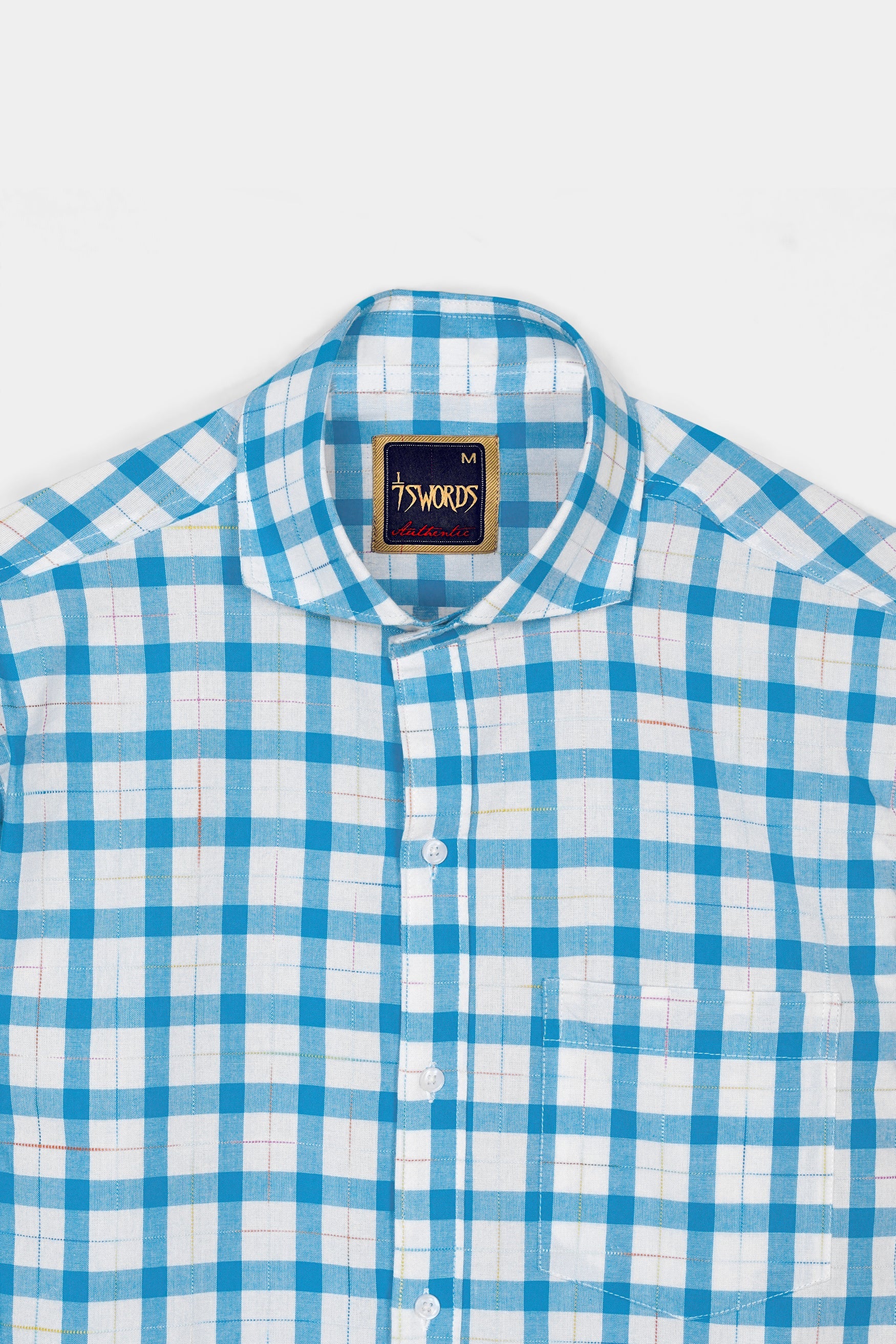 7swords-Picton Blue and White Plaid Premium Cotton Shirt