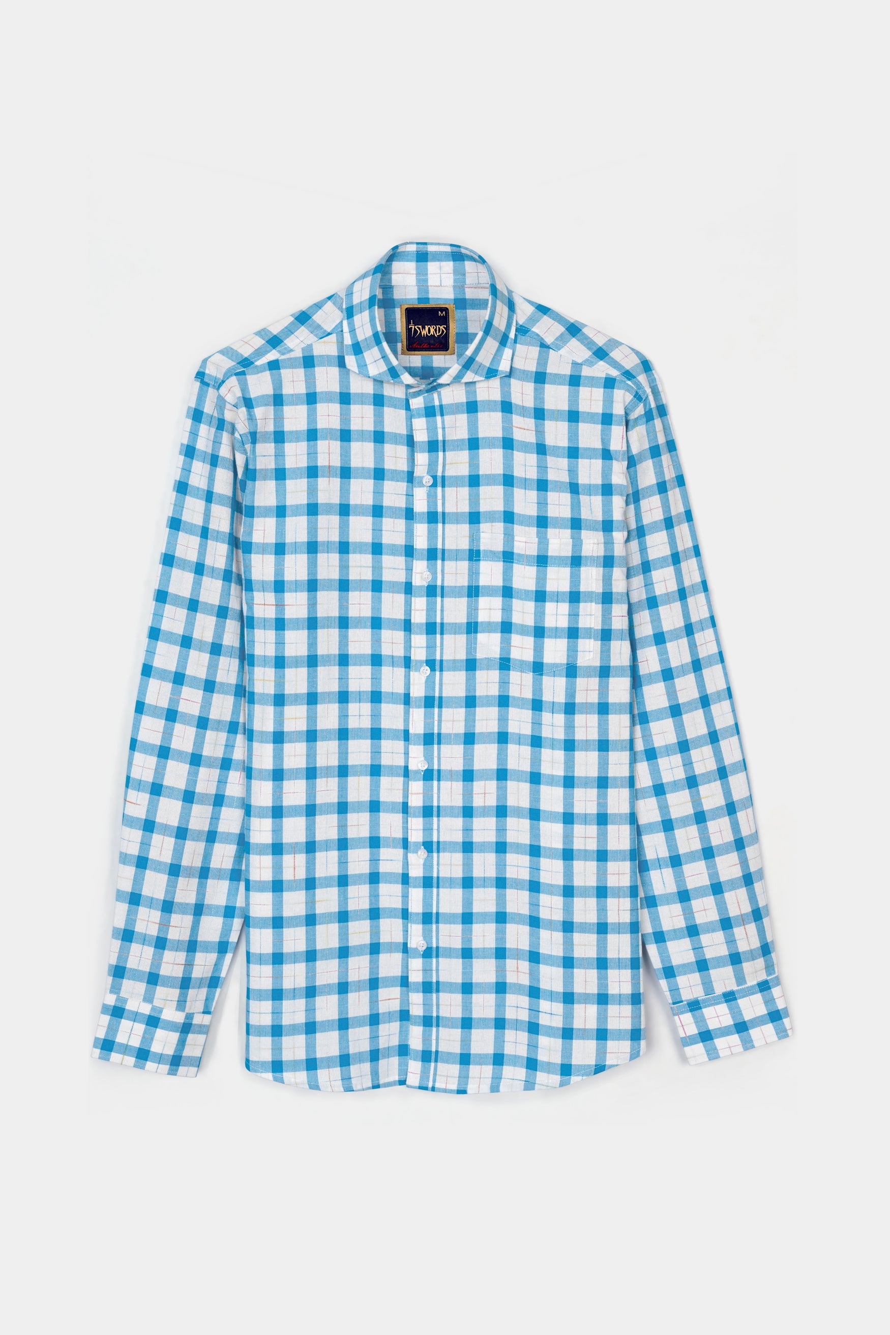 7swords-Picton Blue and White Plaid Premium Cotton Shirt