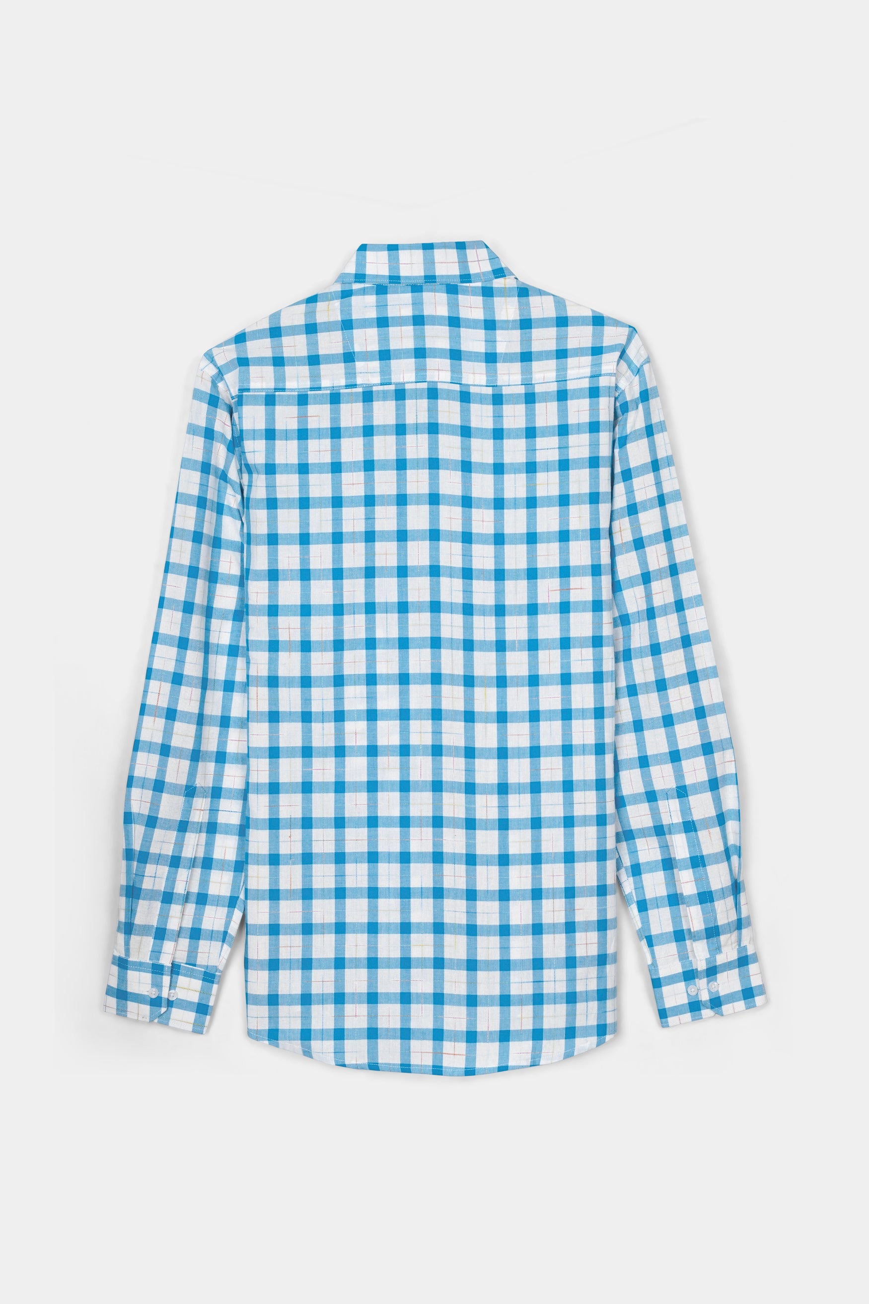 7swords-Picton Blue and White Plaid Premium Cotton Shirt