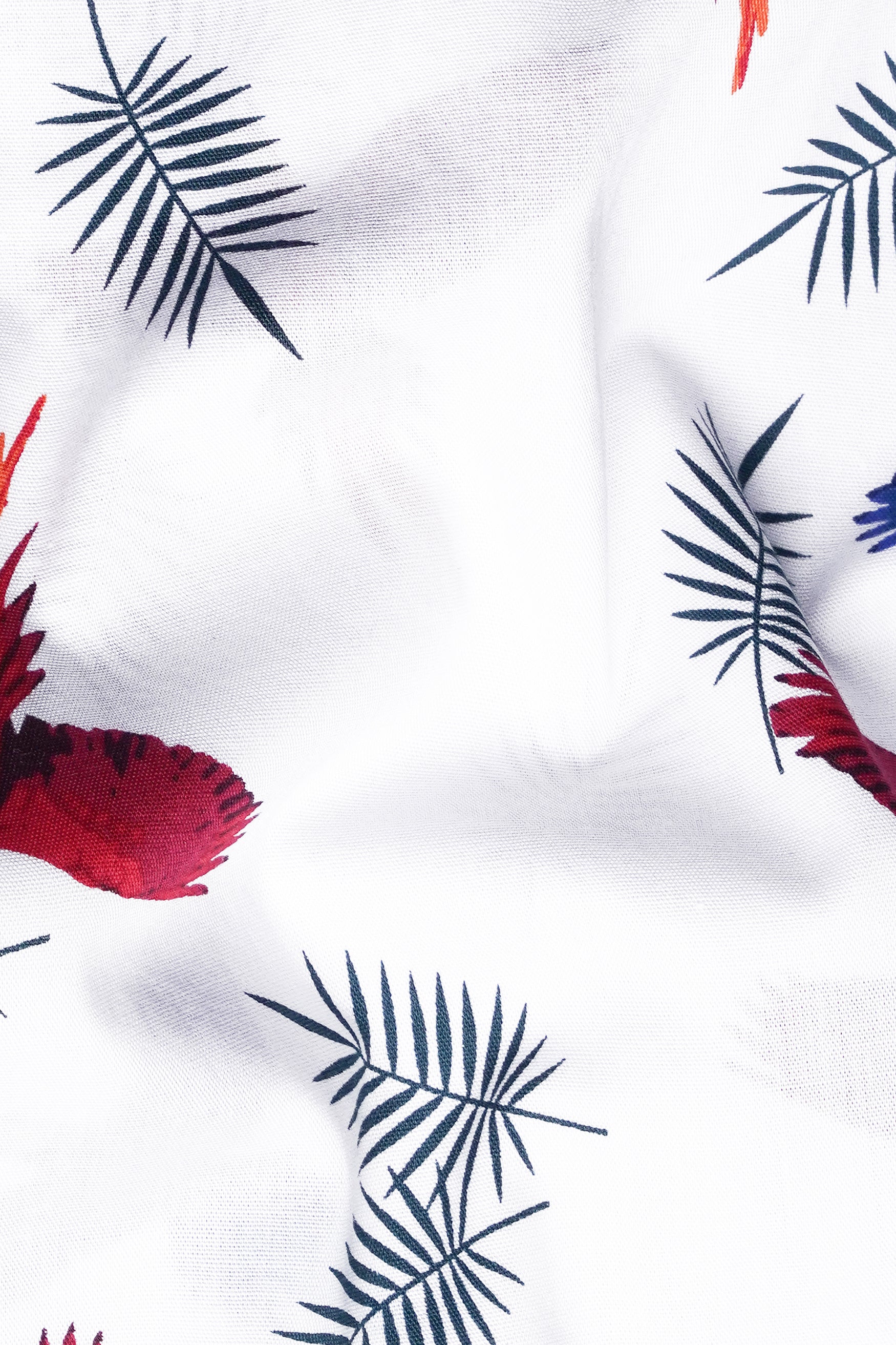 7swords-Bright White with Carmine Red and Cobalt Blue Birds Printed Premium Cotton Shirt