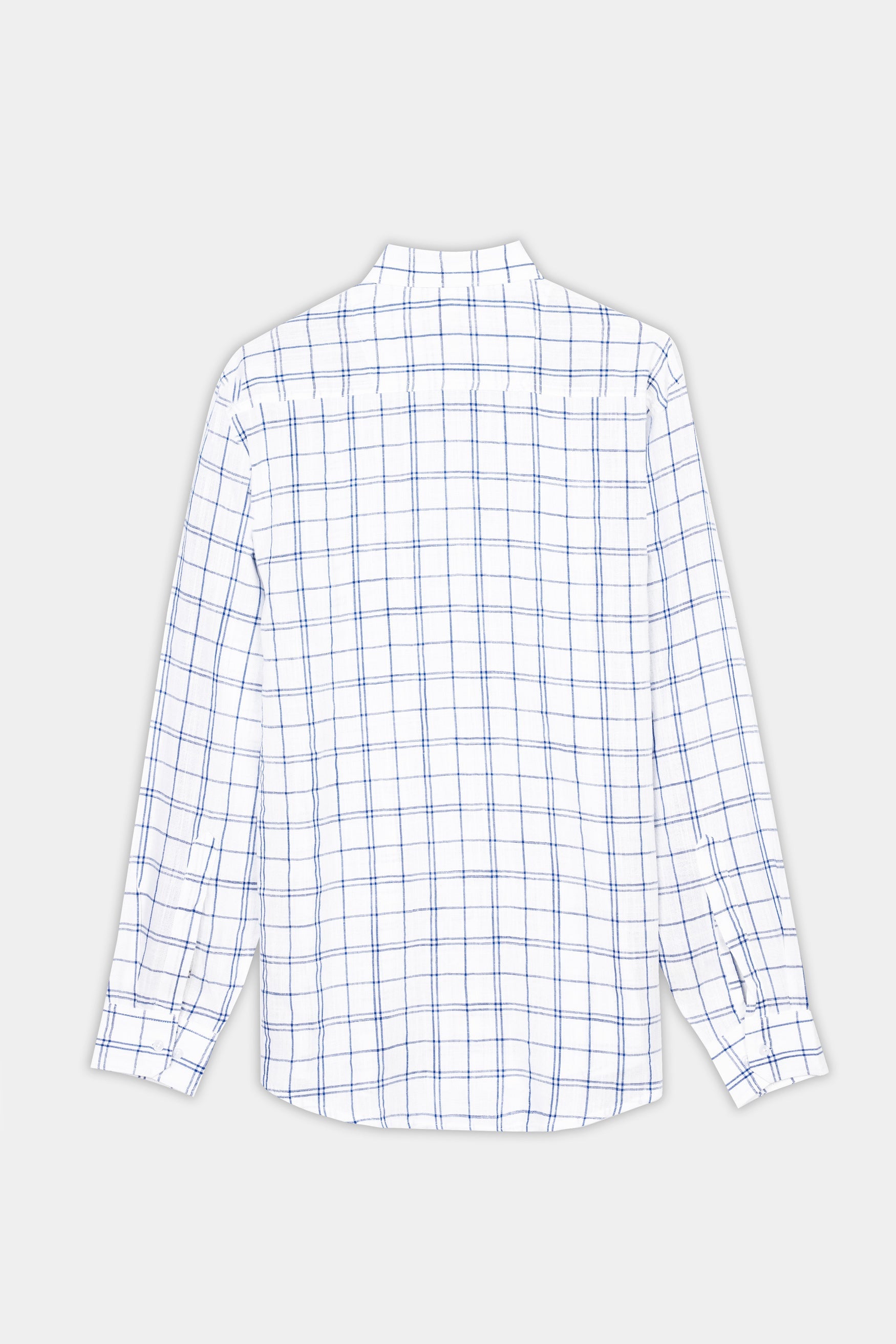 7swords-Bright White and Azure Blue Plaid Premium Cotton Shirt