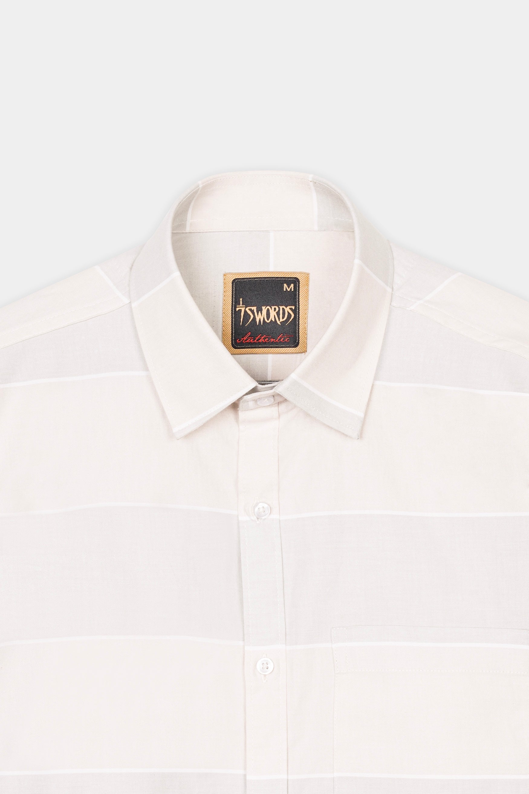 7swords-Amour Beige and Oyster Brown Striped Premium Cotton Shirt