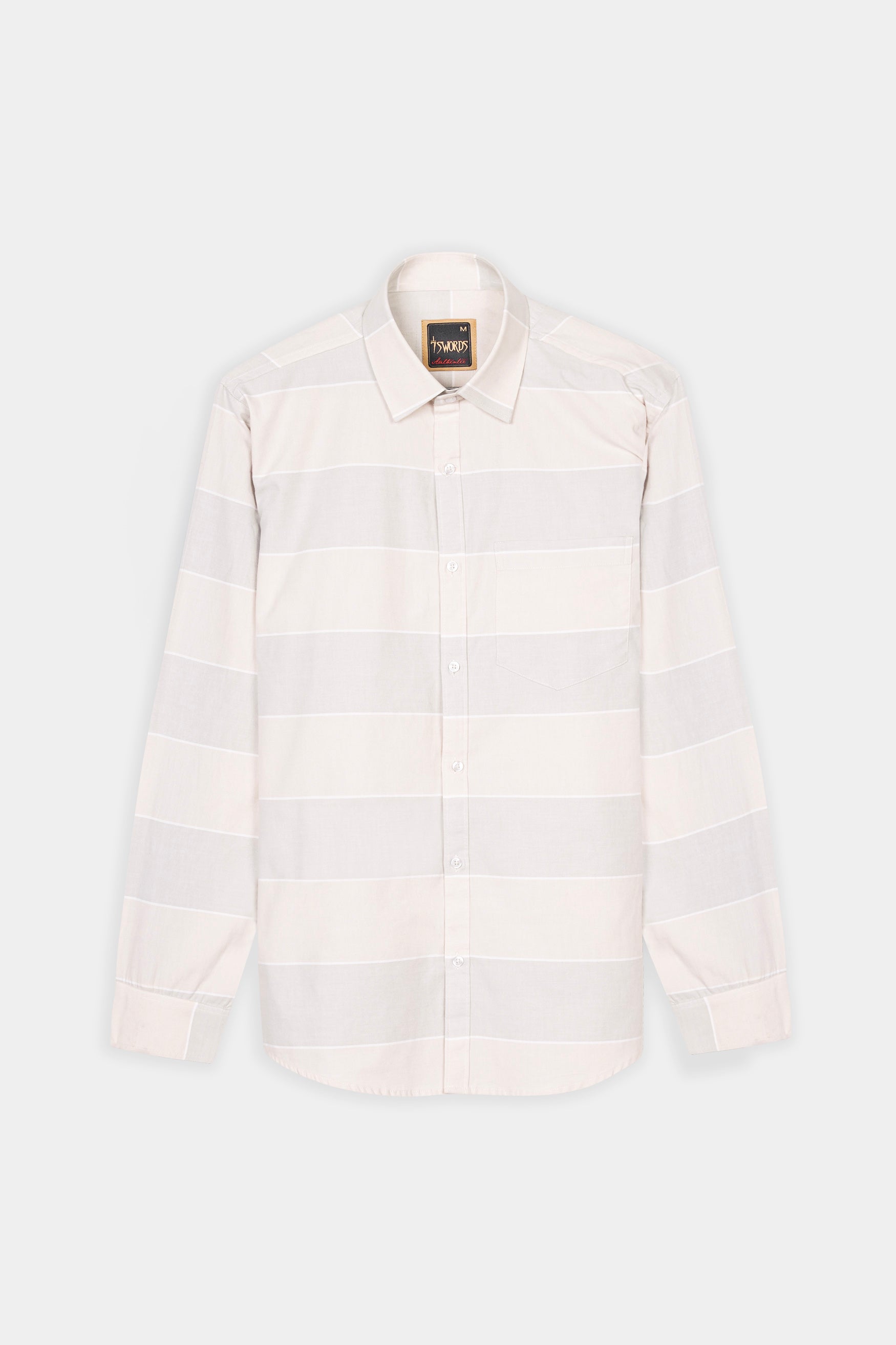 7swords-Amour Beige and Oyster Brown Striped Premium Cotton Shirt