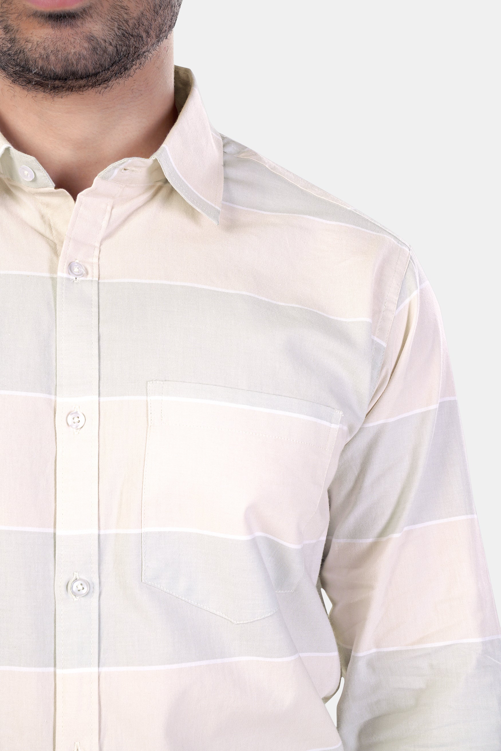 7swords-Amour Beige and Oyster Brown Striped Premium Cotton Shirt