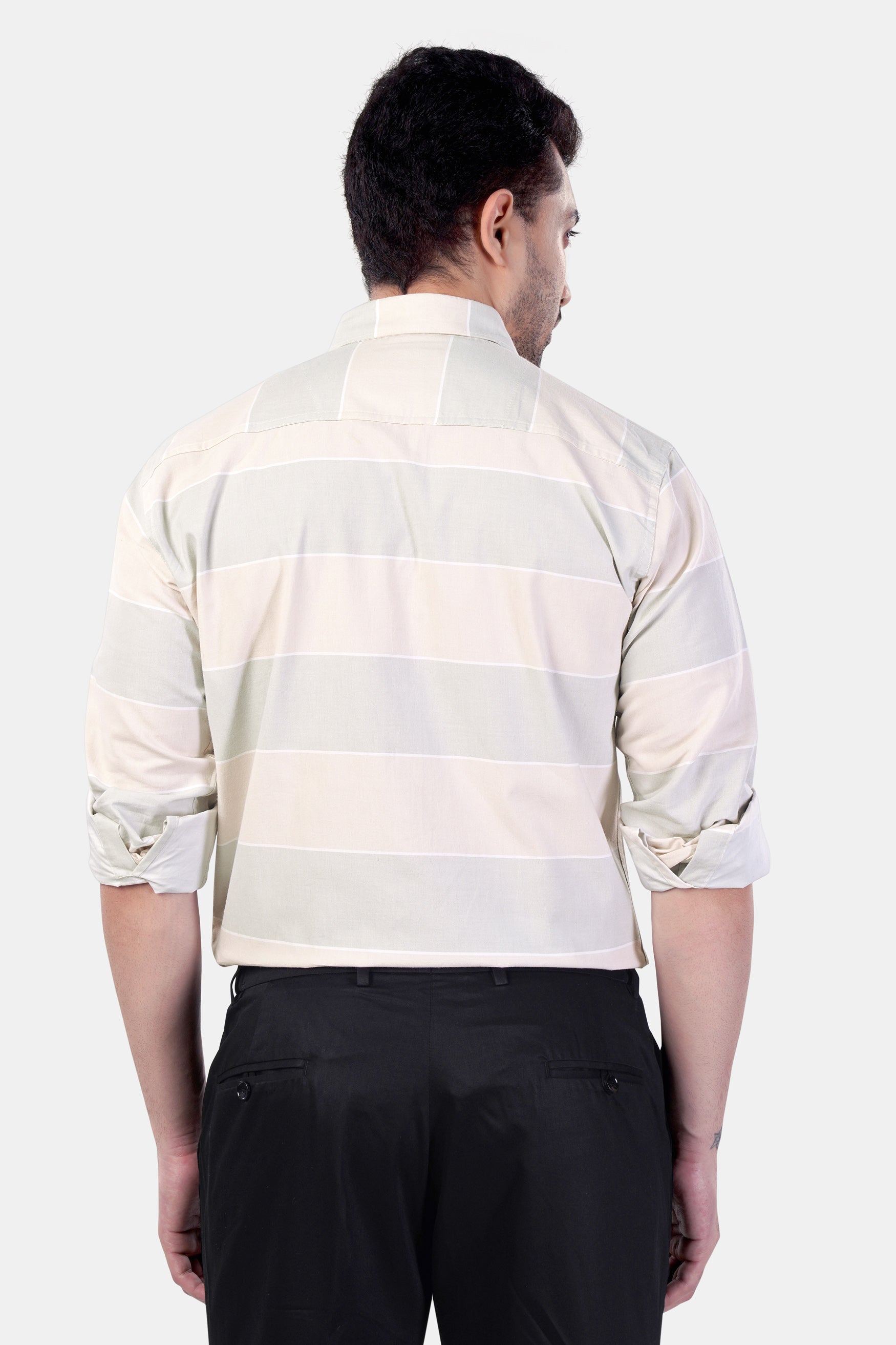 7swords-Amour Beige and Oyster Brown Striped Premium Cotton Shirt