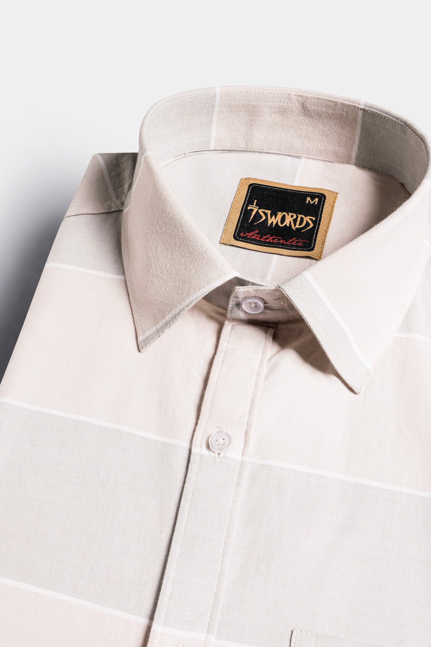 7swords-Amour Beige and Oyster Brown Striped Premium Cotton Shirt