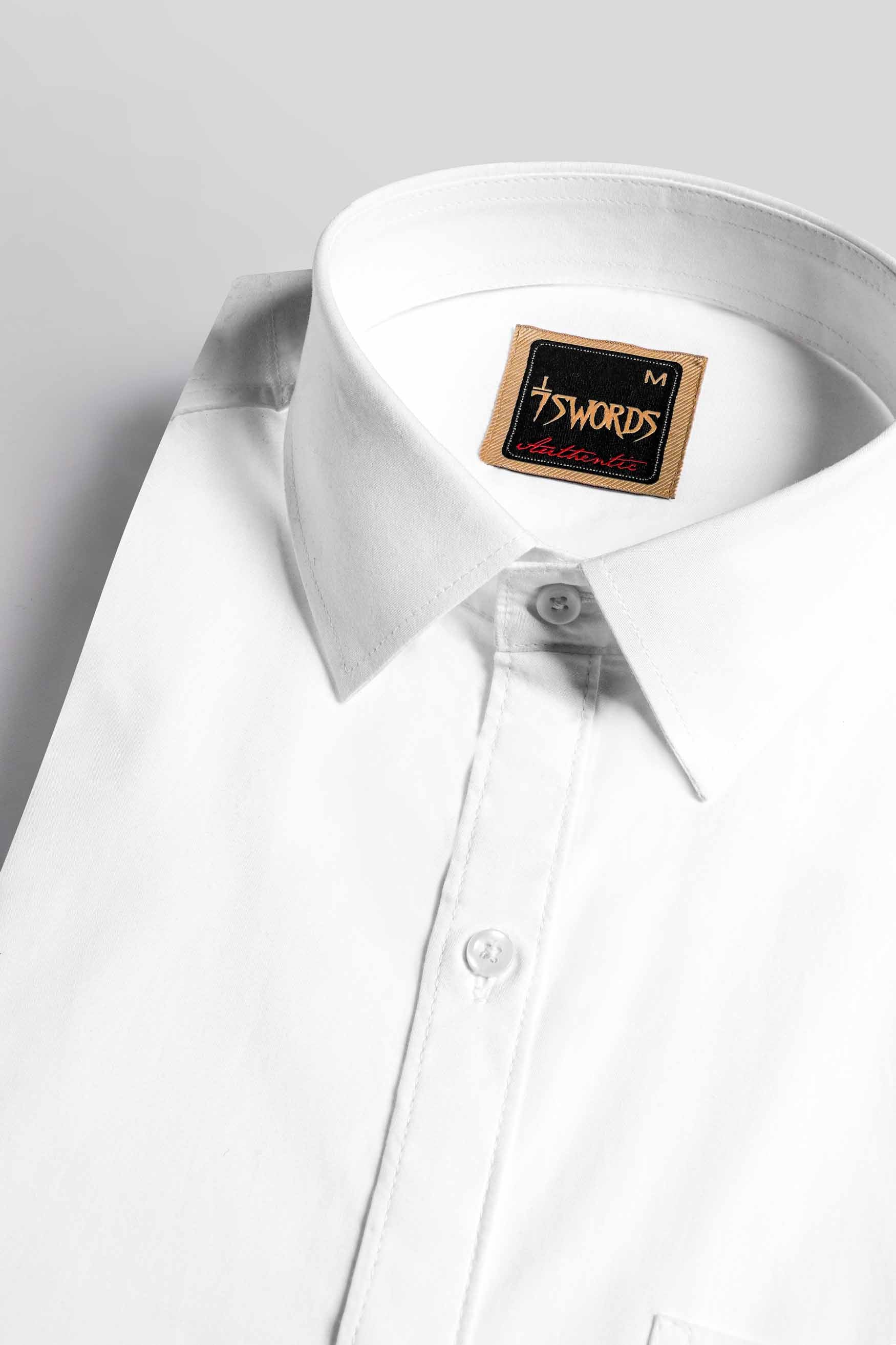 7swords-Bright White Premium Cotton Shirt