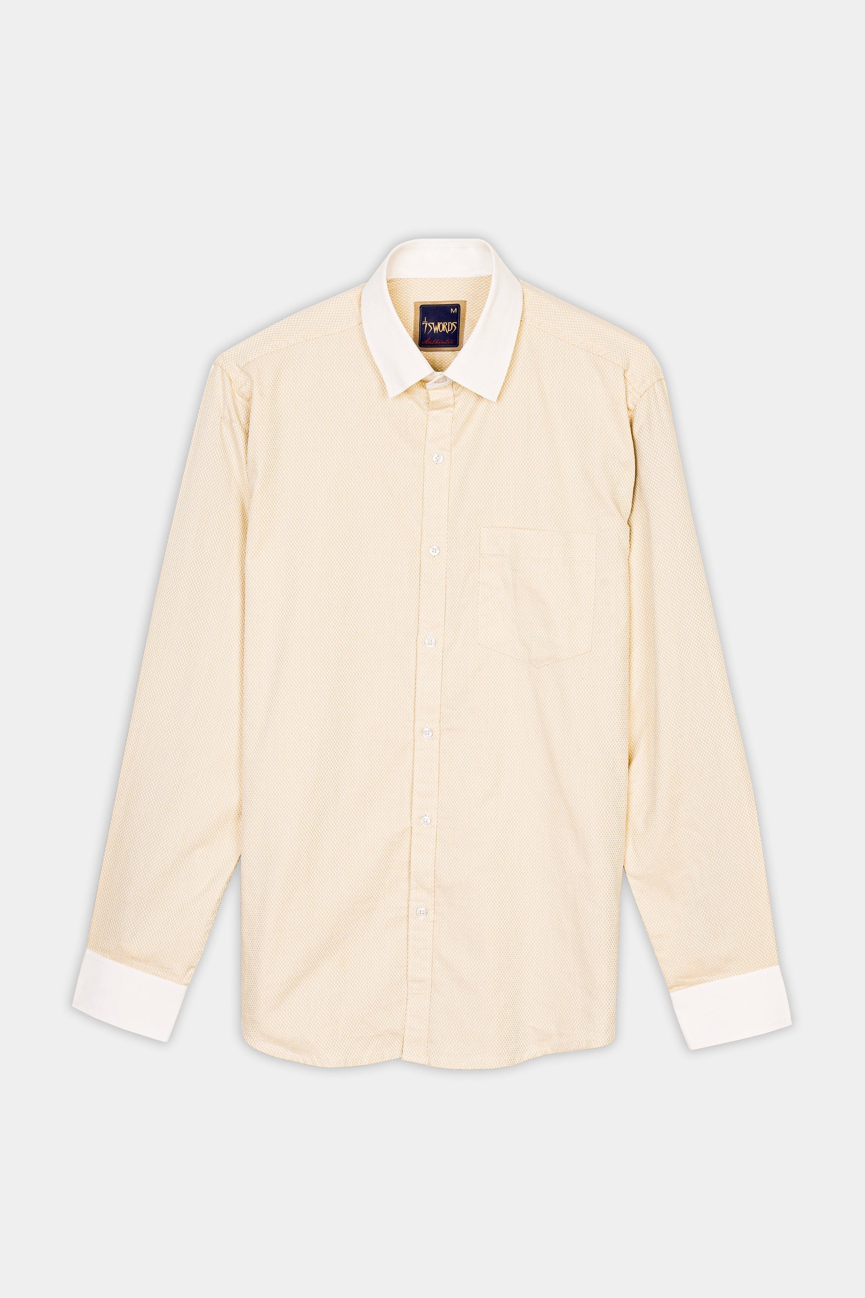 7swords-Desert Beige Premium Cotton Shirt with White Cuffs and Collar