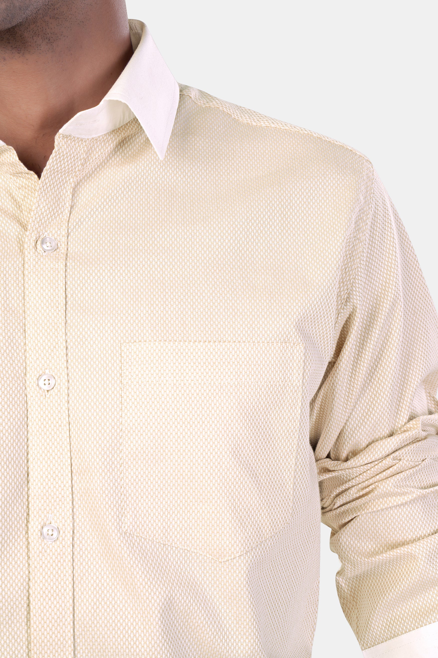 7swords-Desert Beige Premium Cotton Shirt with White Cuffs and Collar