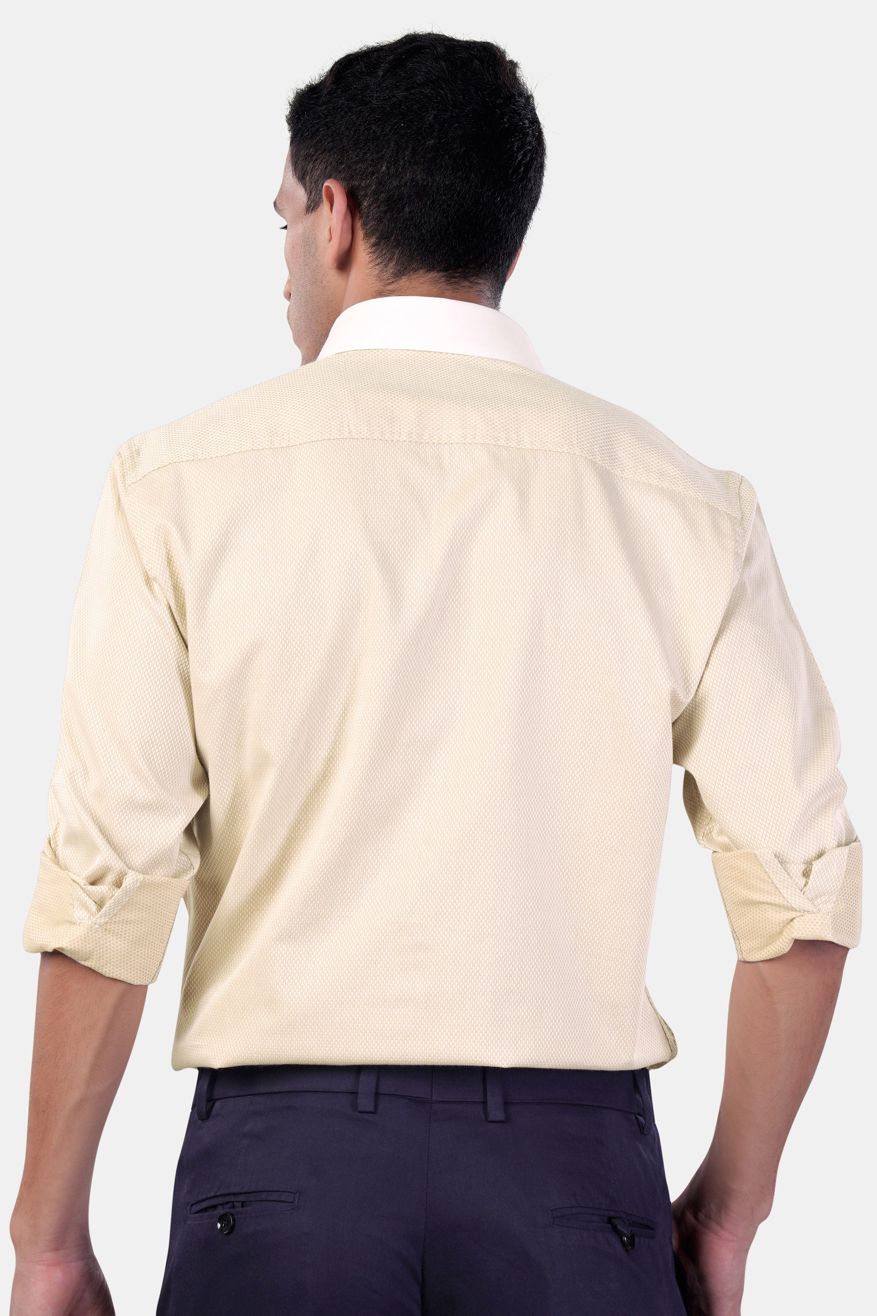 7swords-Desert Beige Premium Cotton Shirt with White Cuffs and Collar