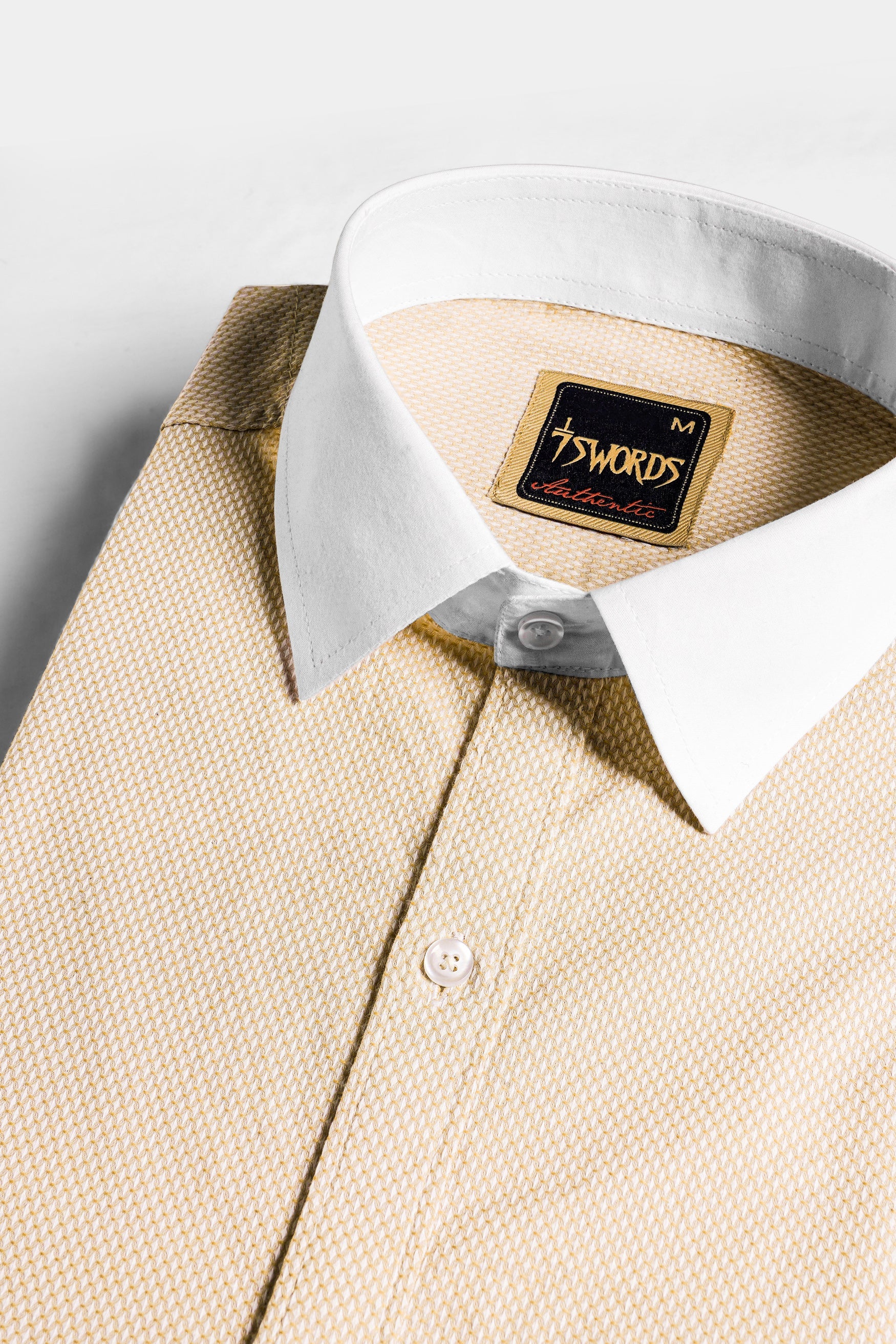 7swords-Desert Beige Premium Cotton Shirt with White Cuffs and Collar