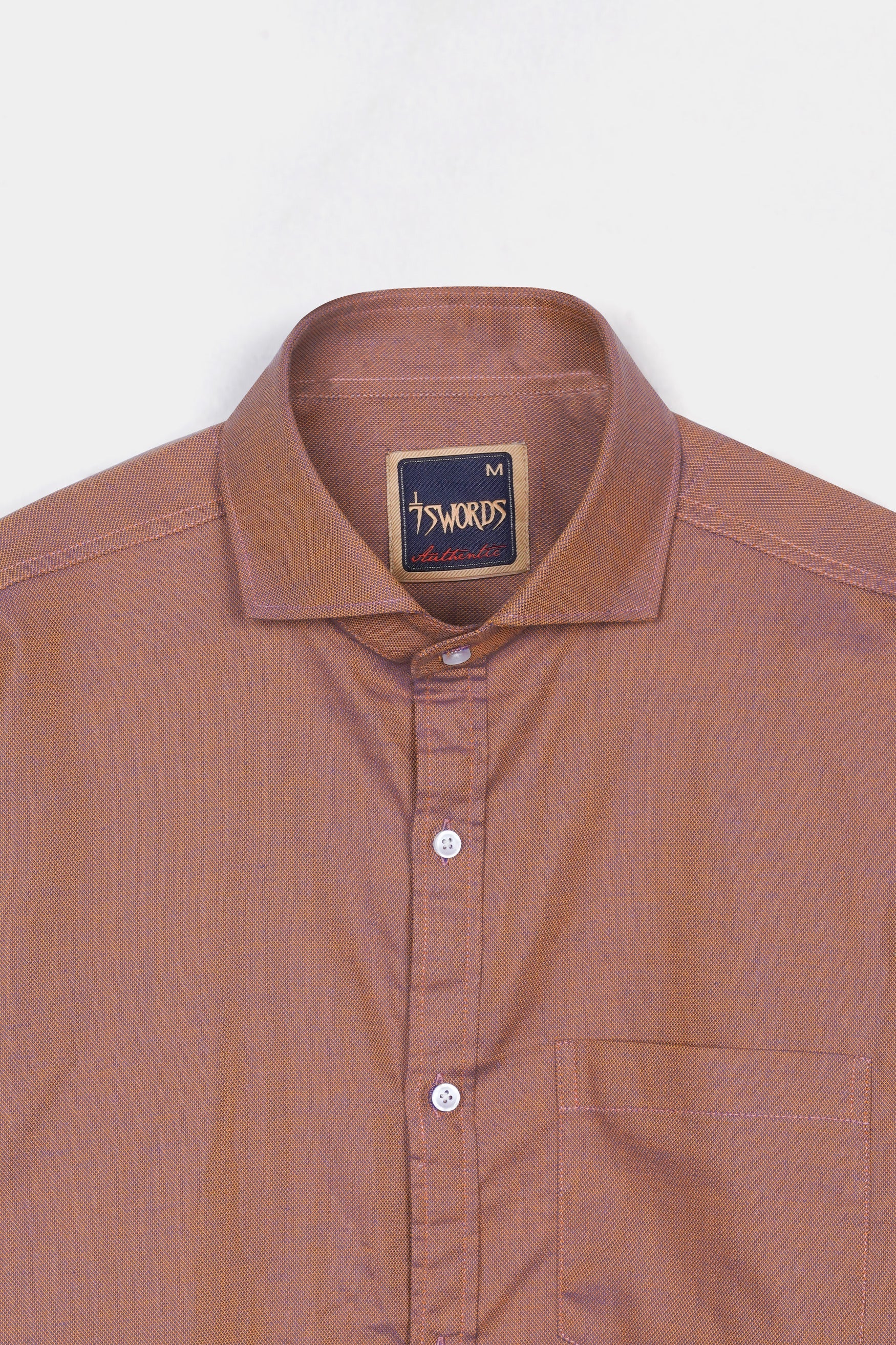 7swords-Sepia Brown textured Premium Cotton Shirt