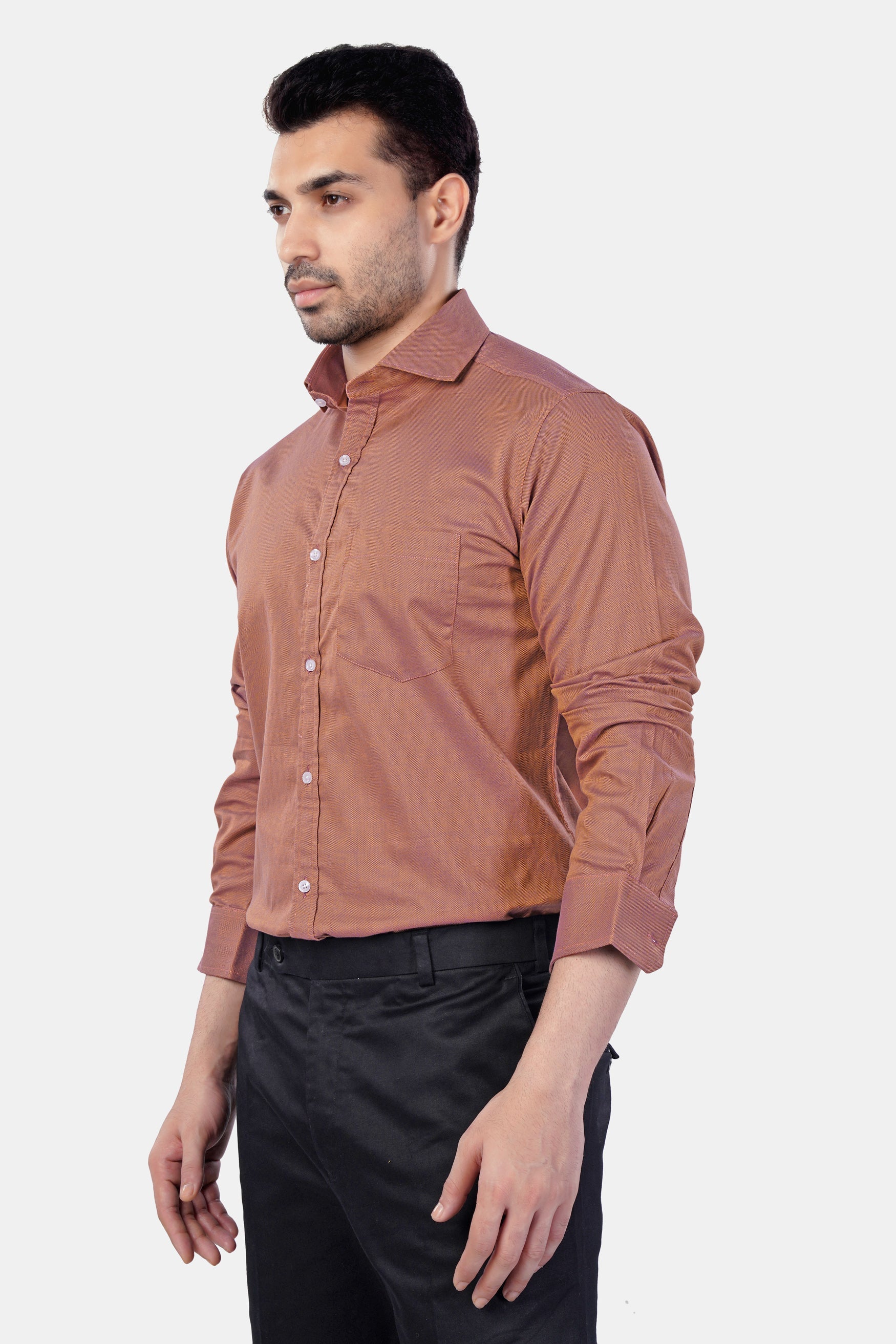 7swords-Sepia Brown textured Premium Cotton Shirt