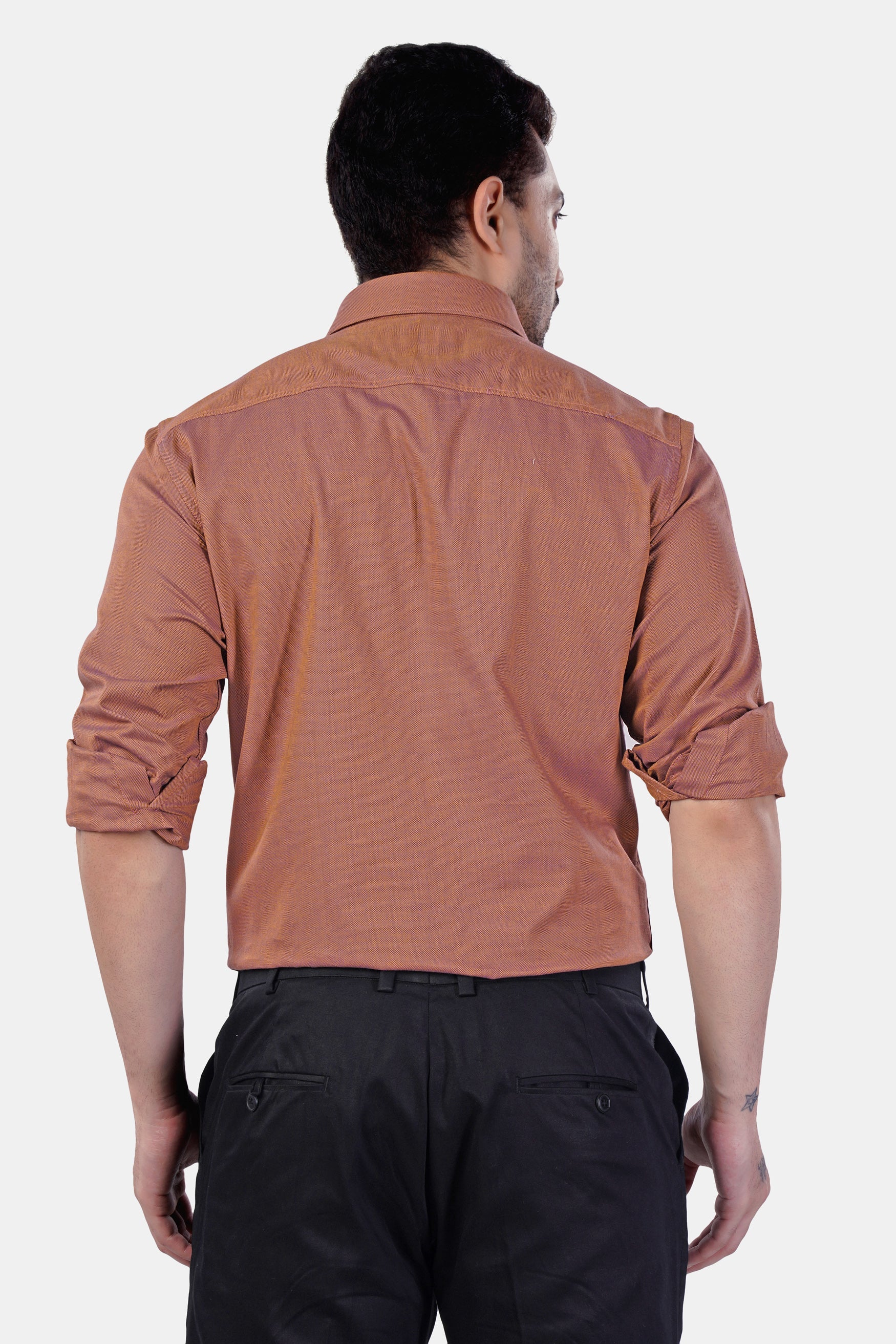 7swords-Sepia Brown textured Premium Cotton Shirt