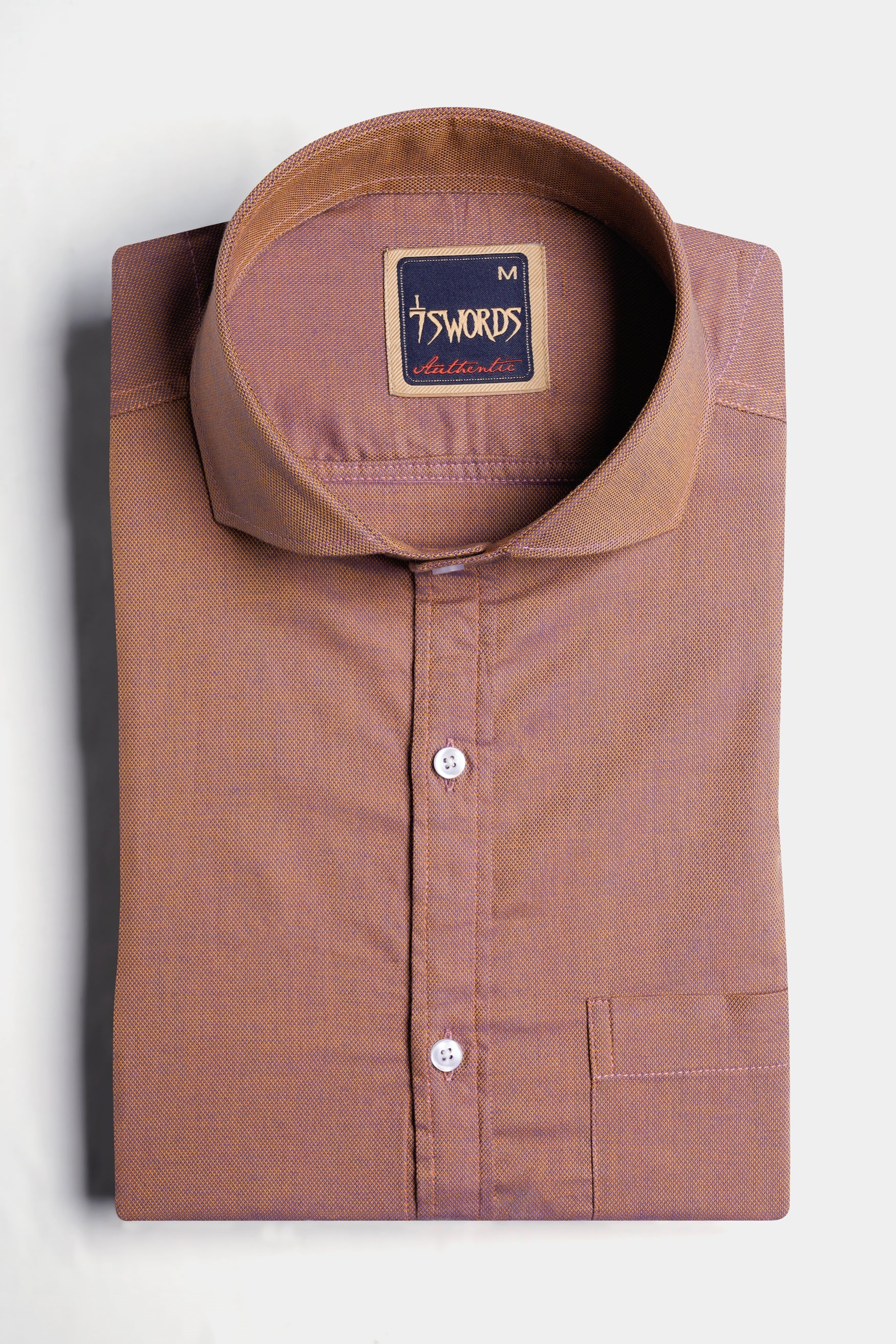 7swords-Sepia Brown textured Premium Cotton Shirt