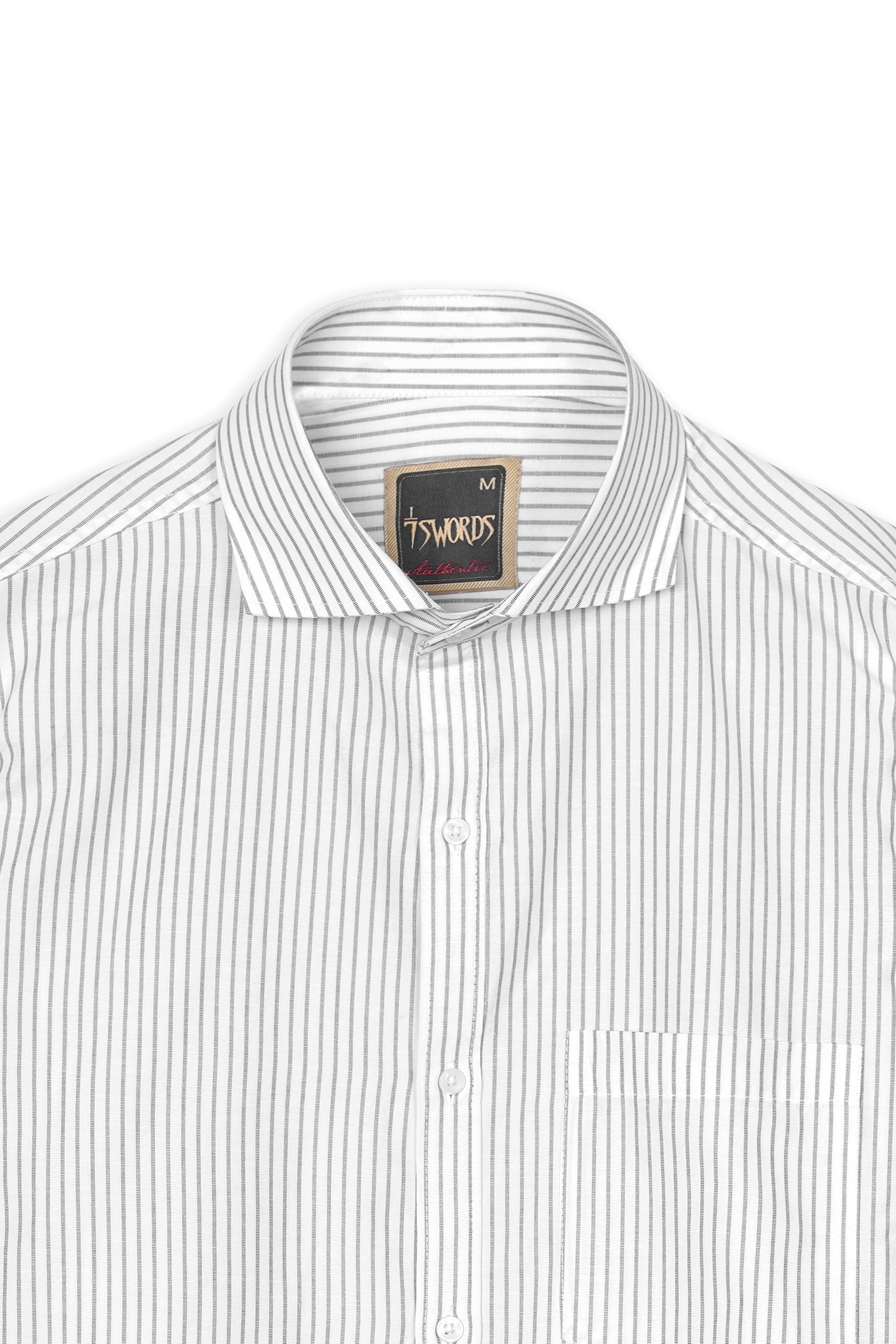 7swords-Bright White and Nobel Gray Striped Premium Cotton Shirt