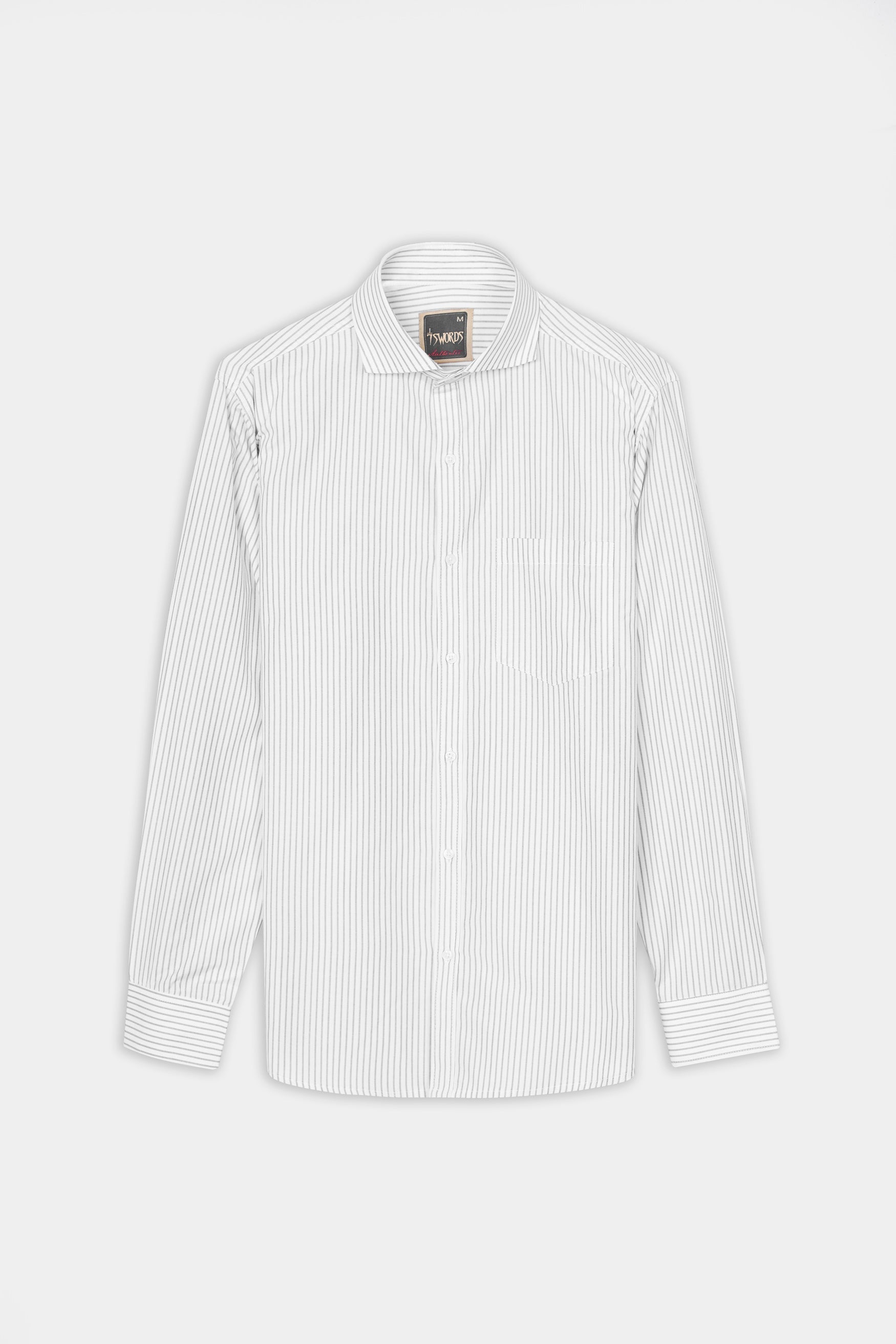 7swords-Bright White and Nobel Gray Striped Premium Cotton Shirt