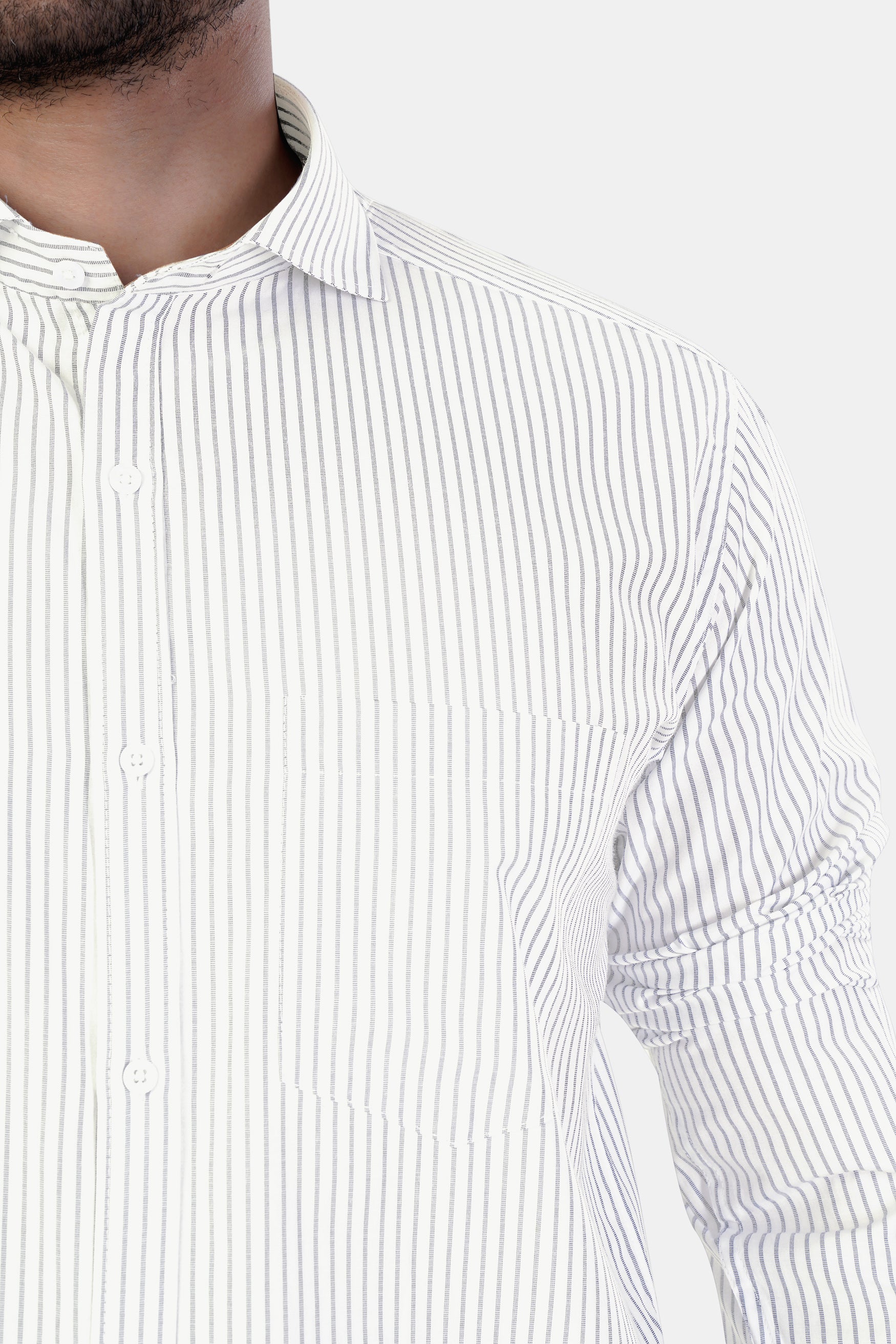 7swords-Bright White and Nobel Gray Striped Premium Cotton Shirt