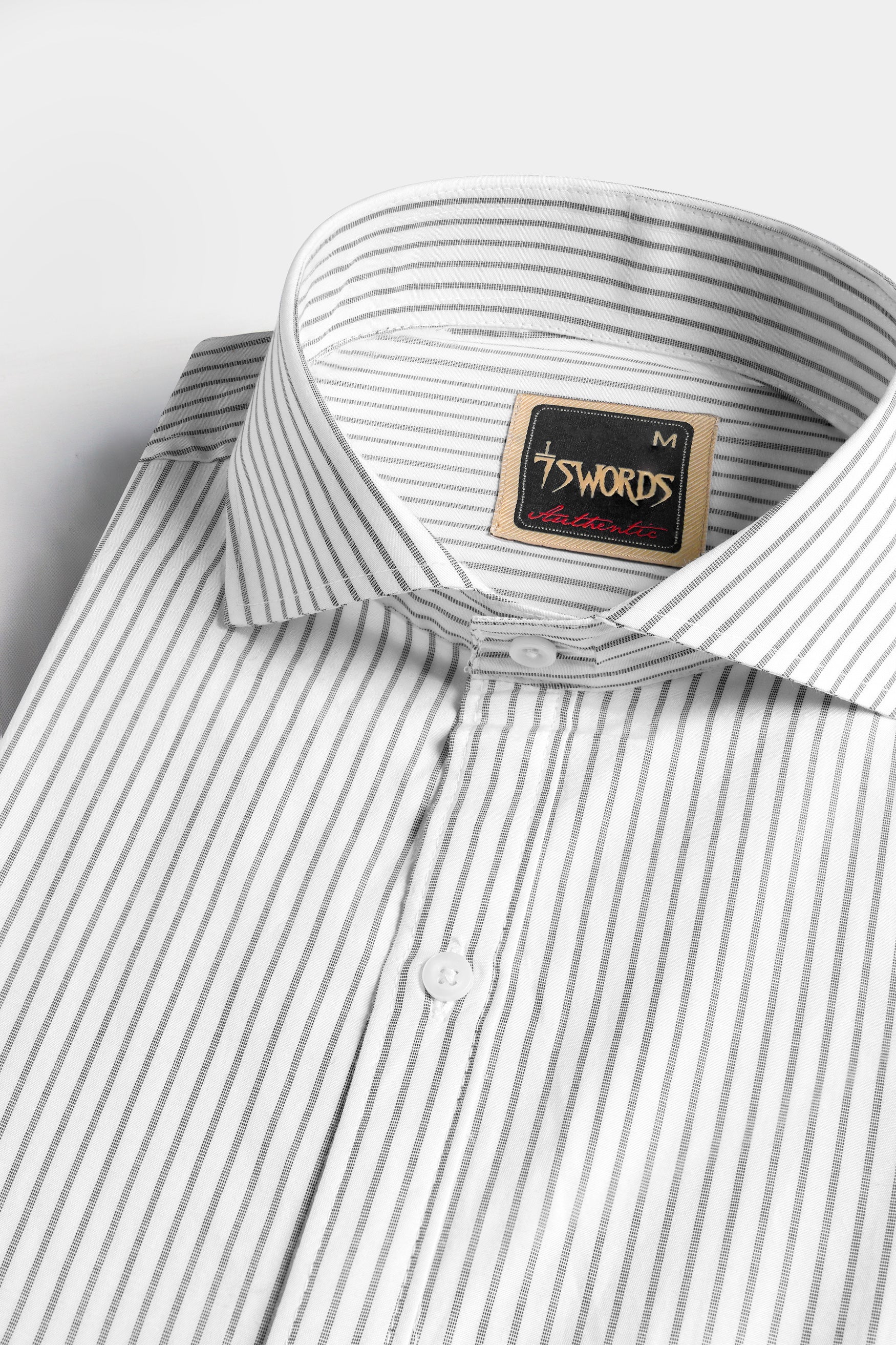 7swords-Bright White and Nobel Gray Striped Premium Cotton Shirt