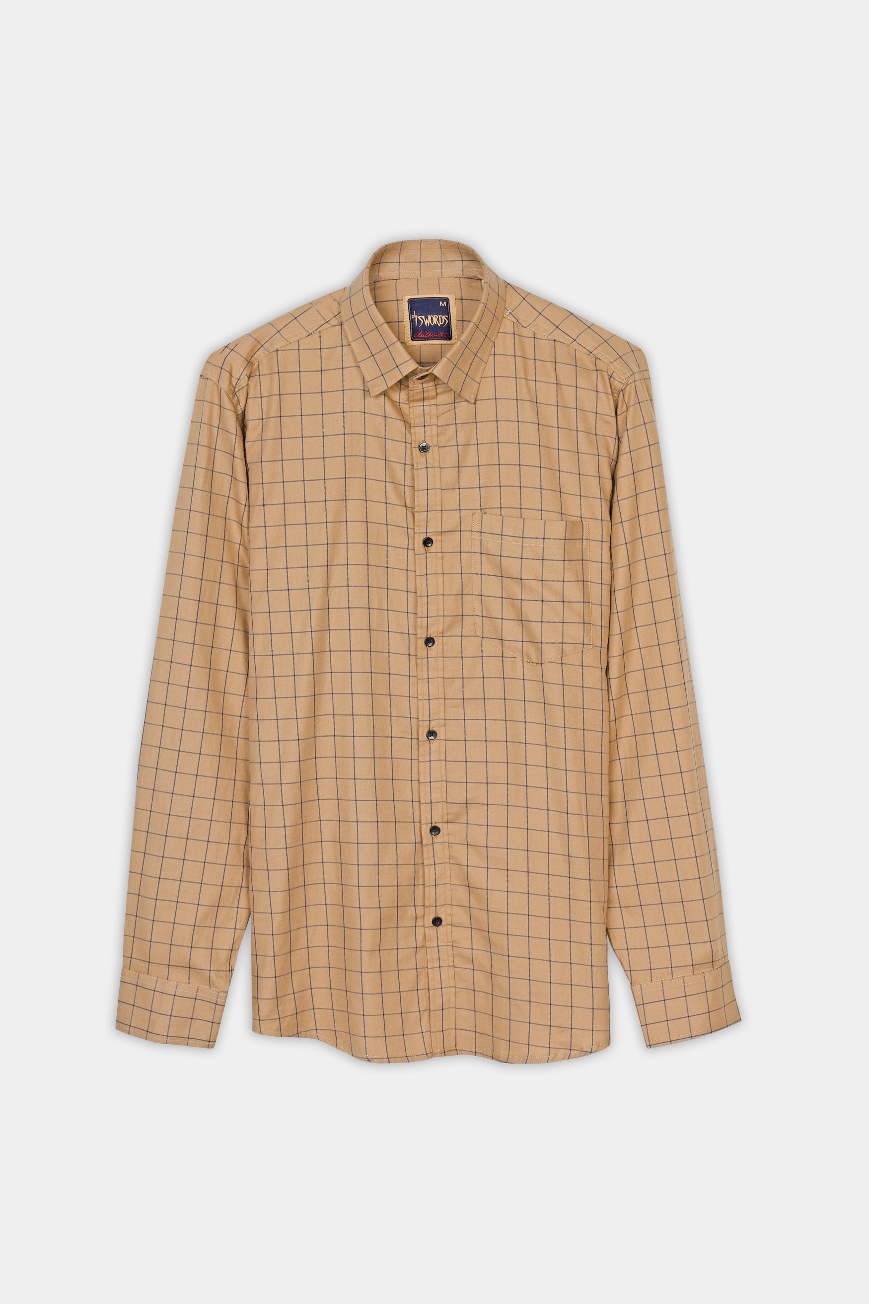 7swords-Tan Brown and Jade Black Windowpane Premium Cotton Shirt