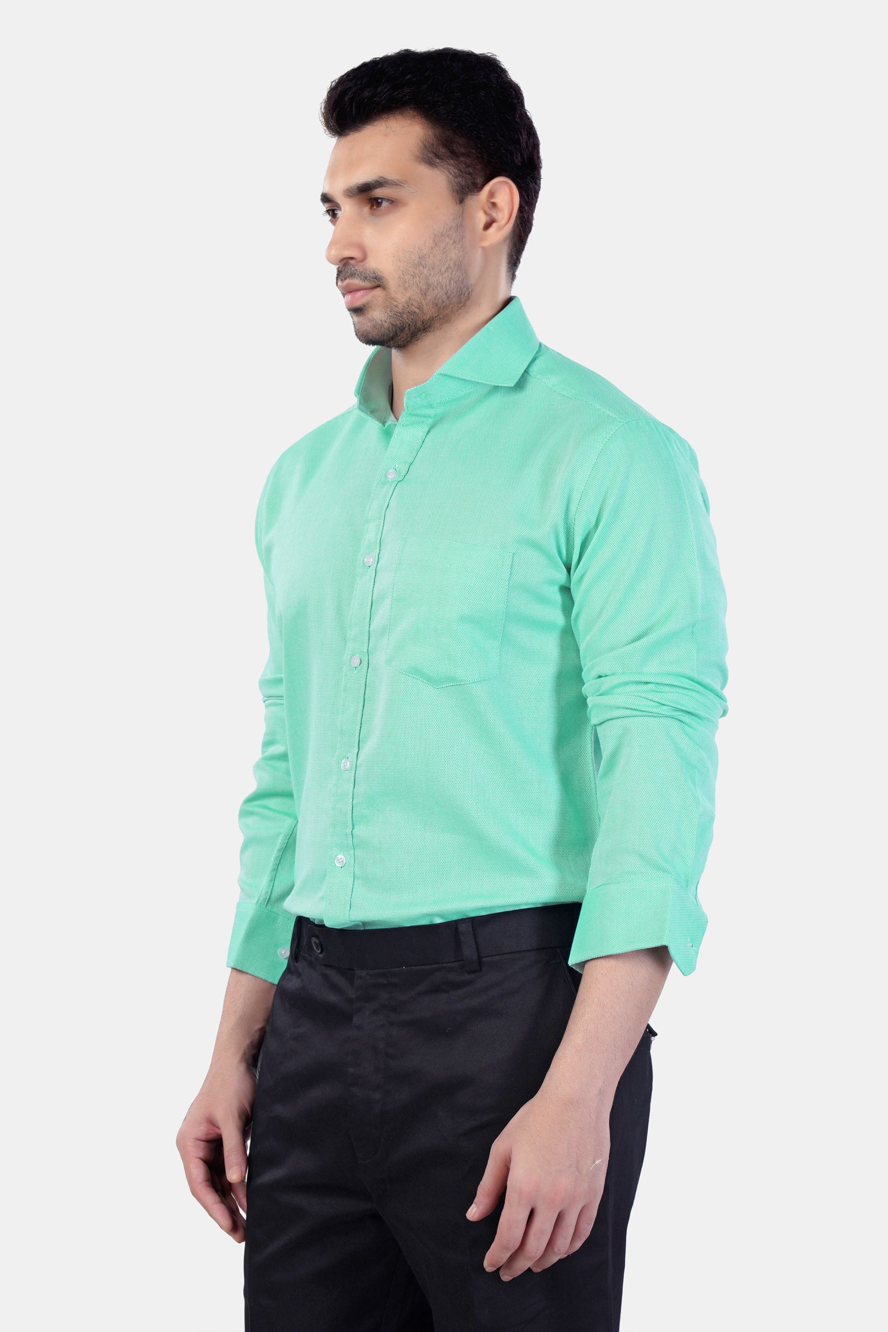 7swords-Tiffany Green textured Premium Cotton Shirt