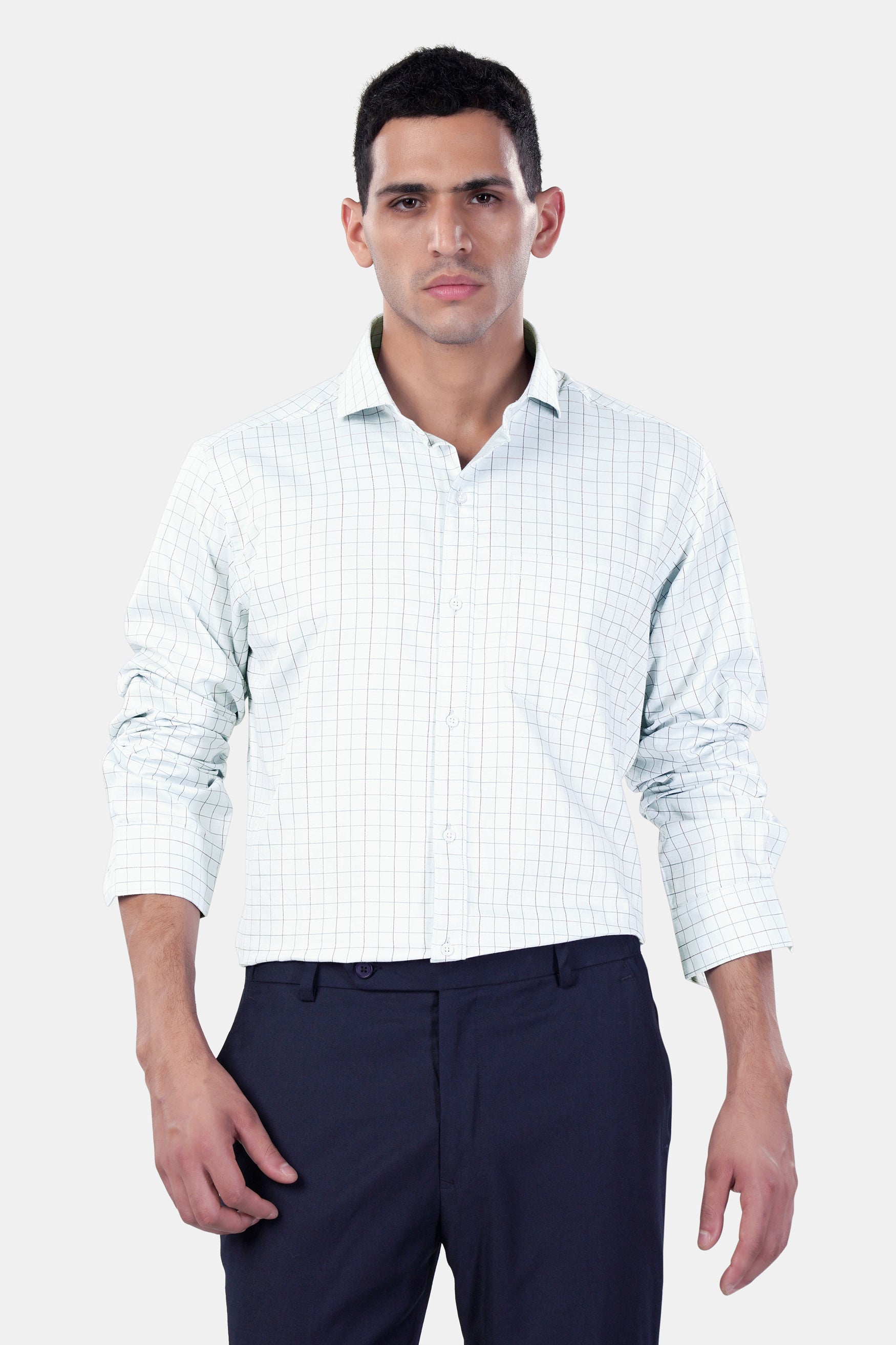 7swords-Bright White Multicolour Checkered Premium Cotton Shirt